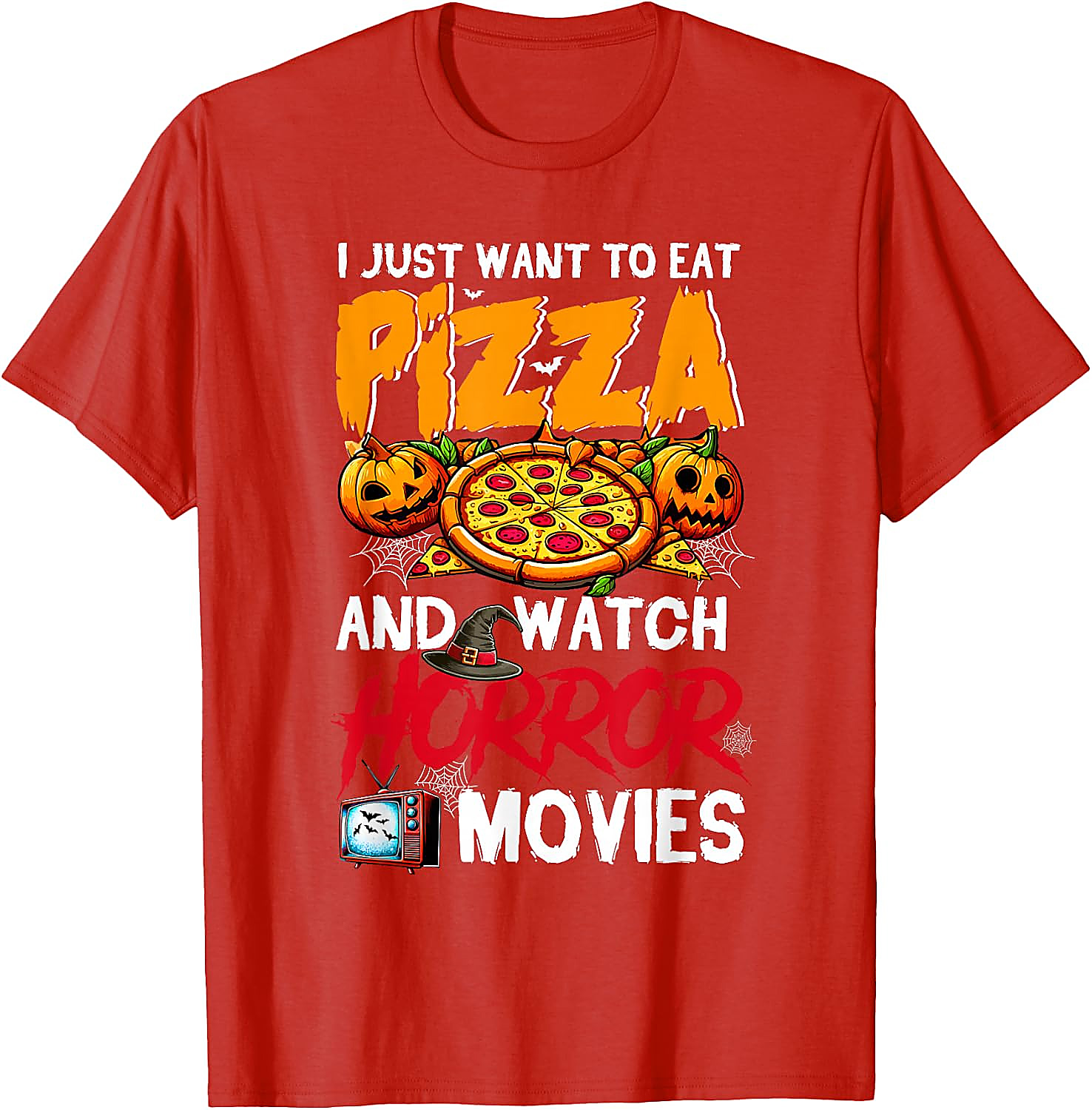 Eat Pizza Watch Horror Movies T-Shirt | Halloween Tee