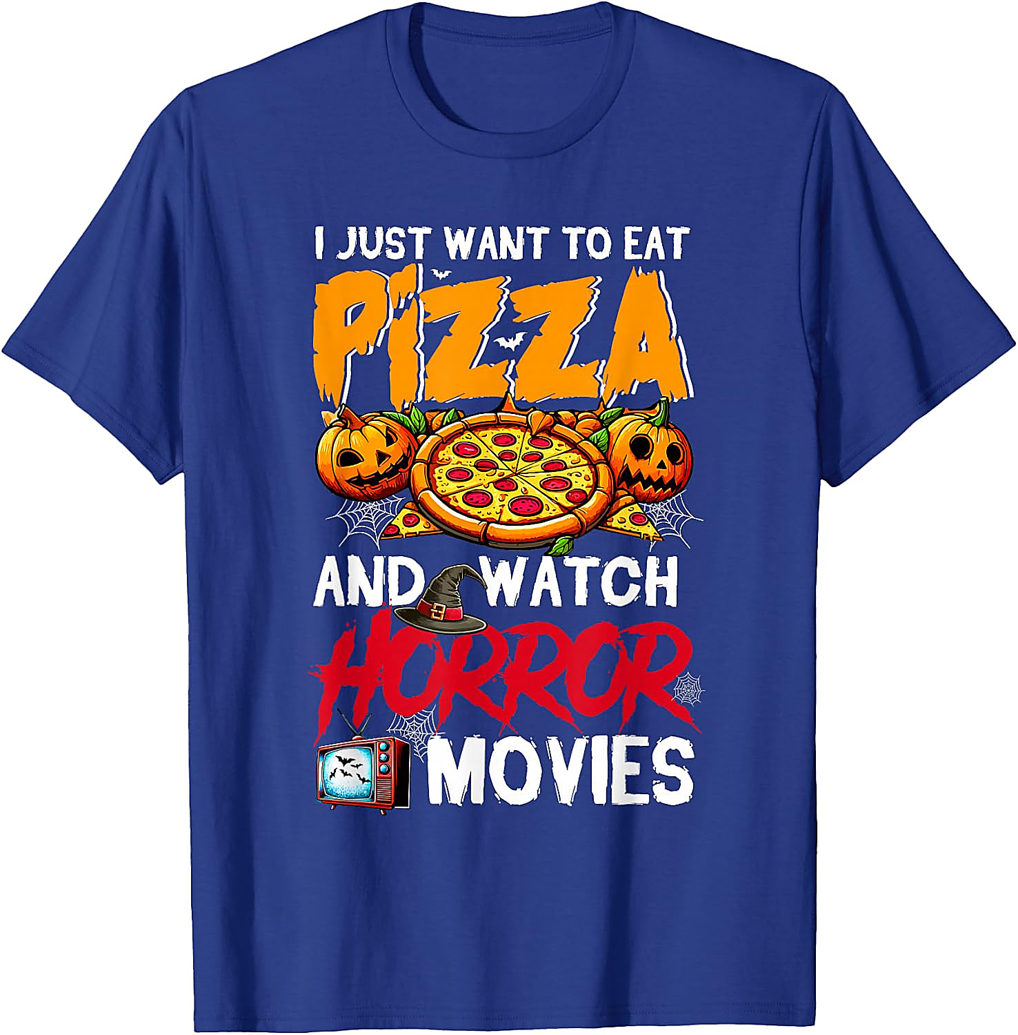Eat Pizza Watch Horror Movies T-Shirt | Halloween Tee