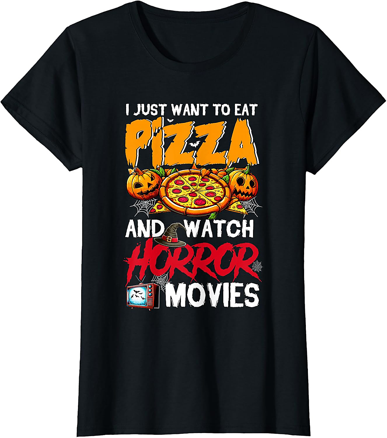 Eat Pizza Watch Horror Movies T-Shirt | Halloween Tee