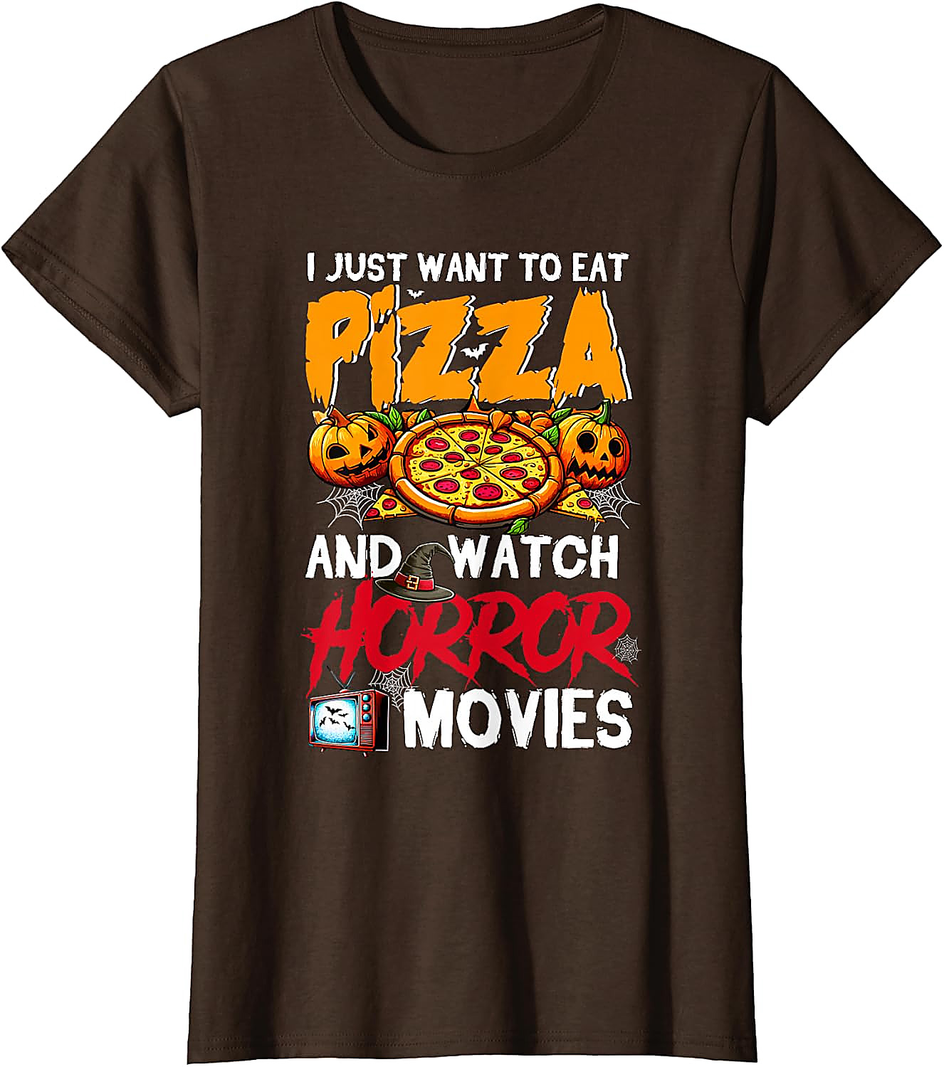 Eat Pizza Watch Horror Movies T-Shirt | Halloween Tee