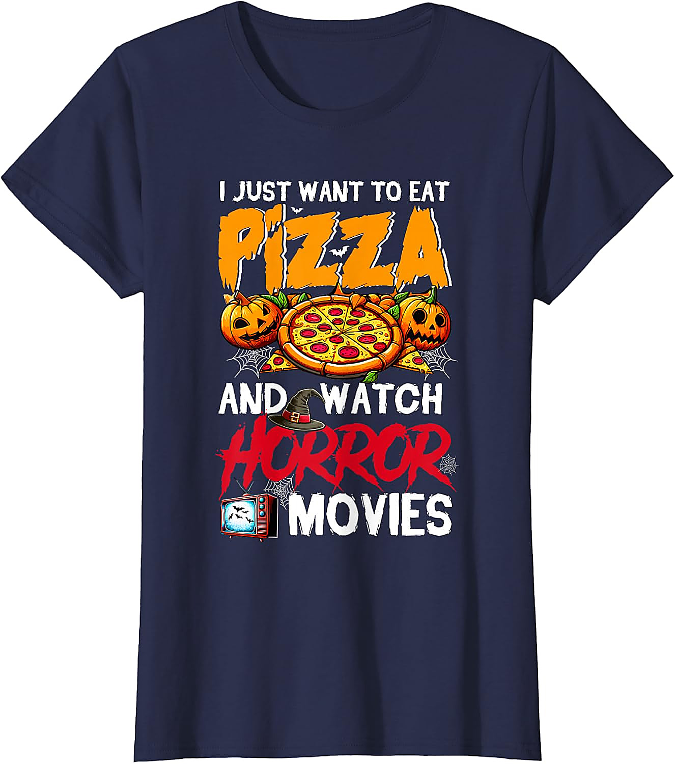 Eat Pizza Watch Horror Movies T-Shirt | Halloween Tee