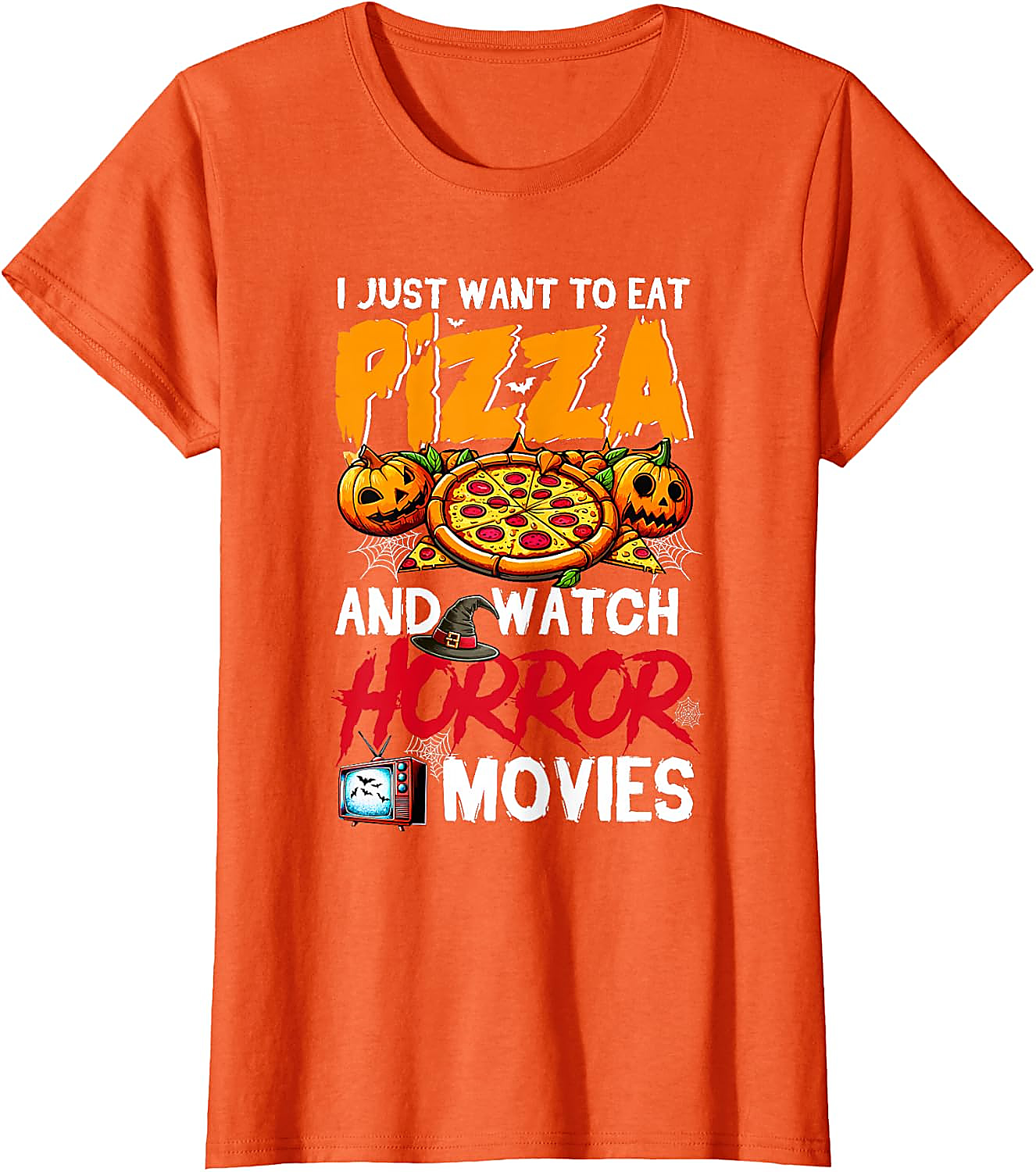 Eat Pizza Watch Horror Movies T-Shirt | Halloween Tee