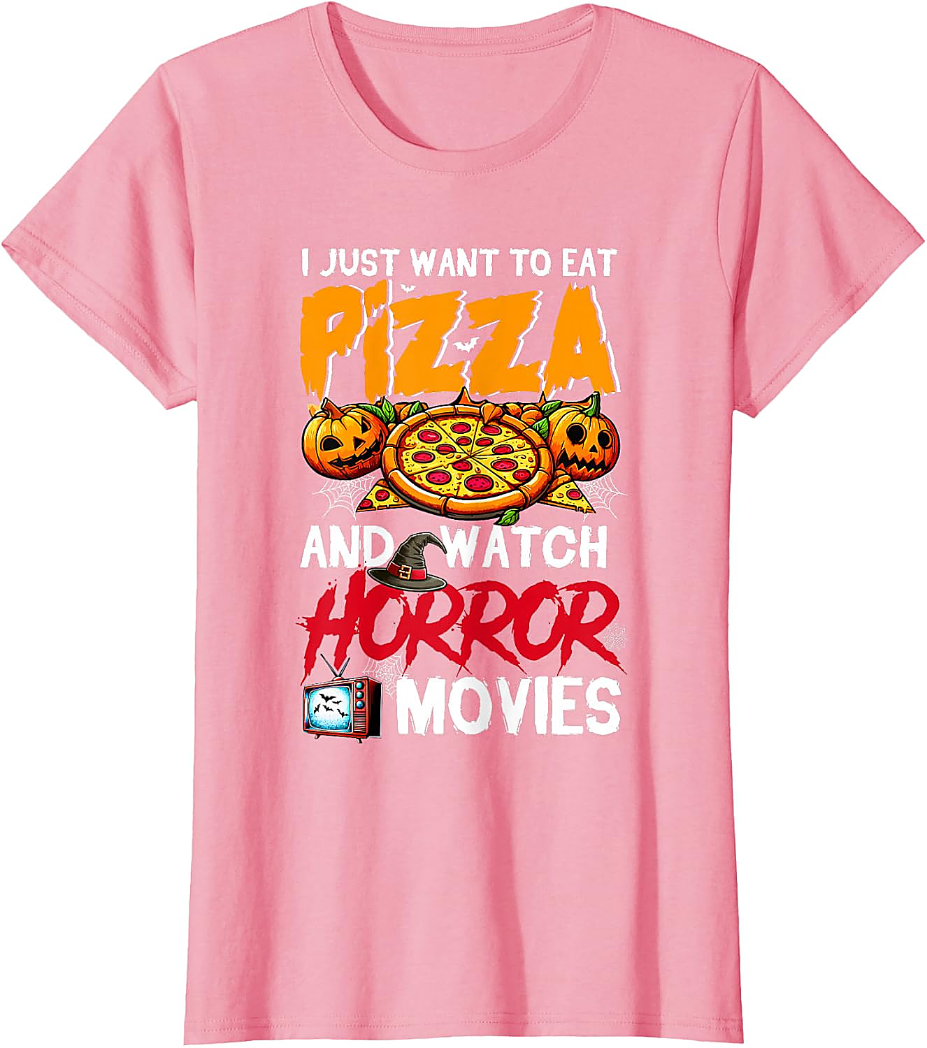 Eat Pizza Watch Horror Movies T-Shirt | Halloween Tee