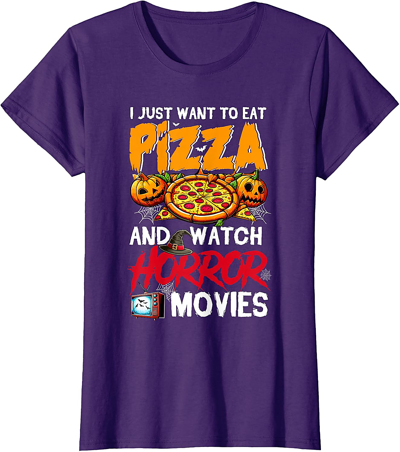 Eat Pizza Watch Horror Movies T-Shirt | Halloween Tee
