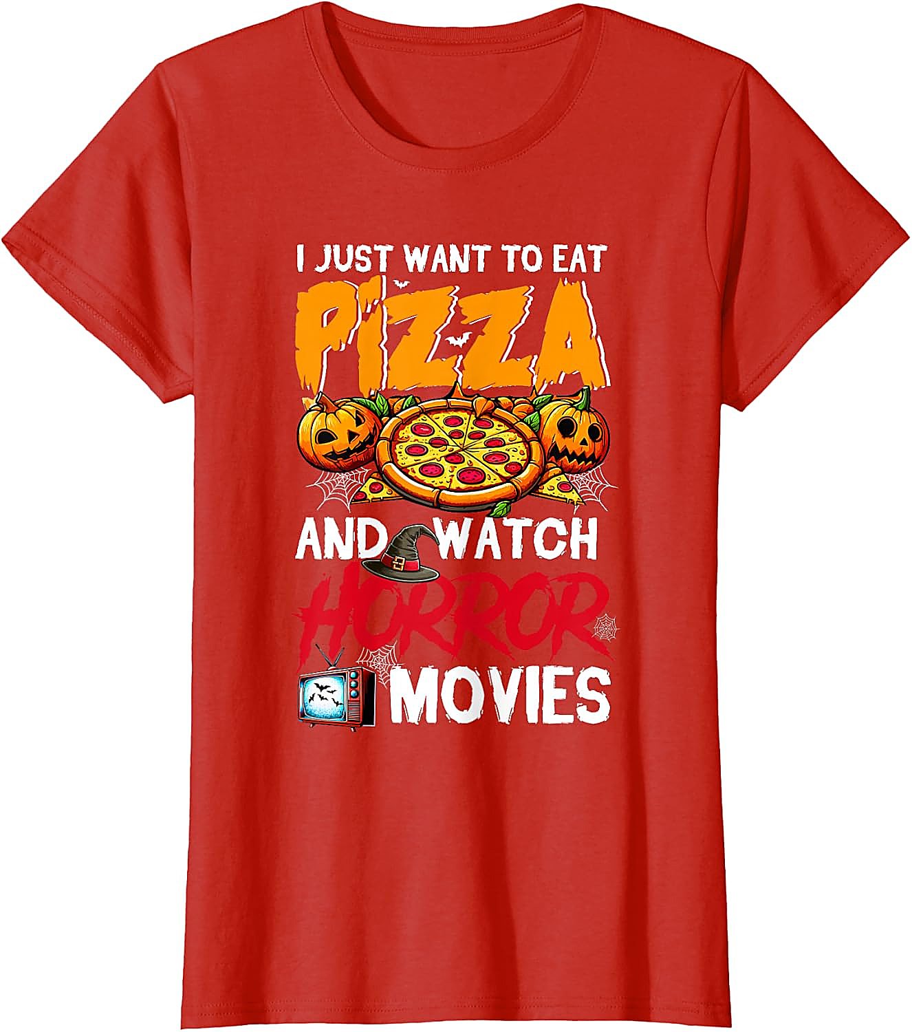 Eat Pizza Watch Horror Movies T-Shirt | Halloween Tee