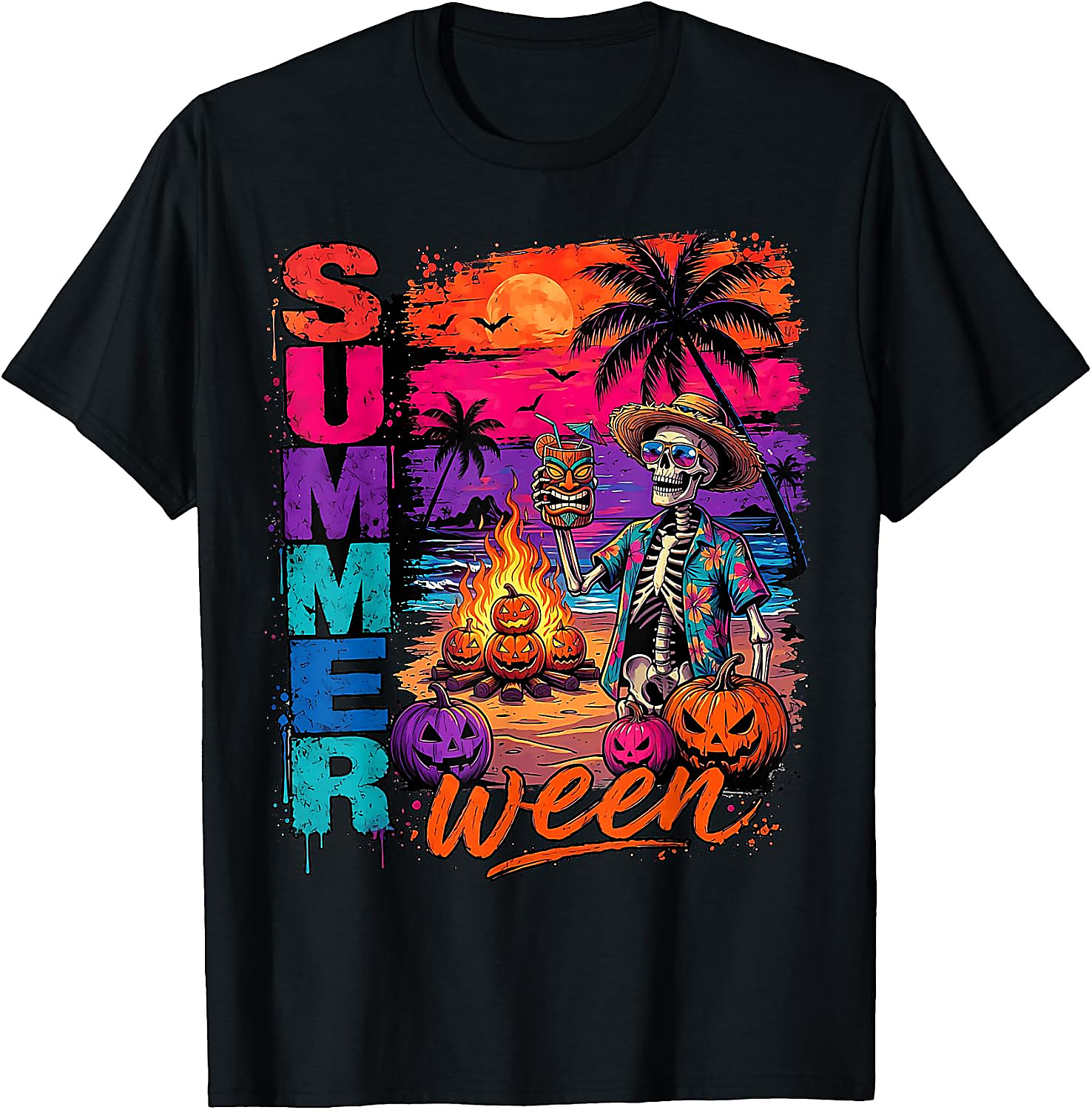 Summerween Skeleton Beach Party Funny T-Shirt