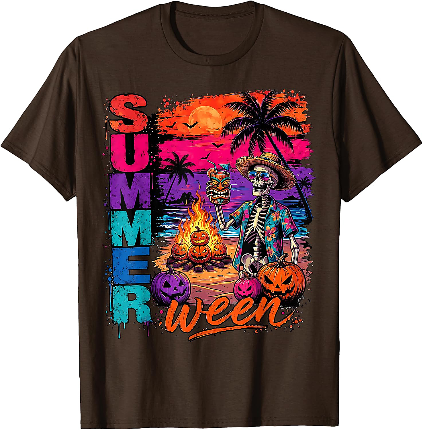 Summerween Skeleton Beach Party Funny T-Shirt