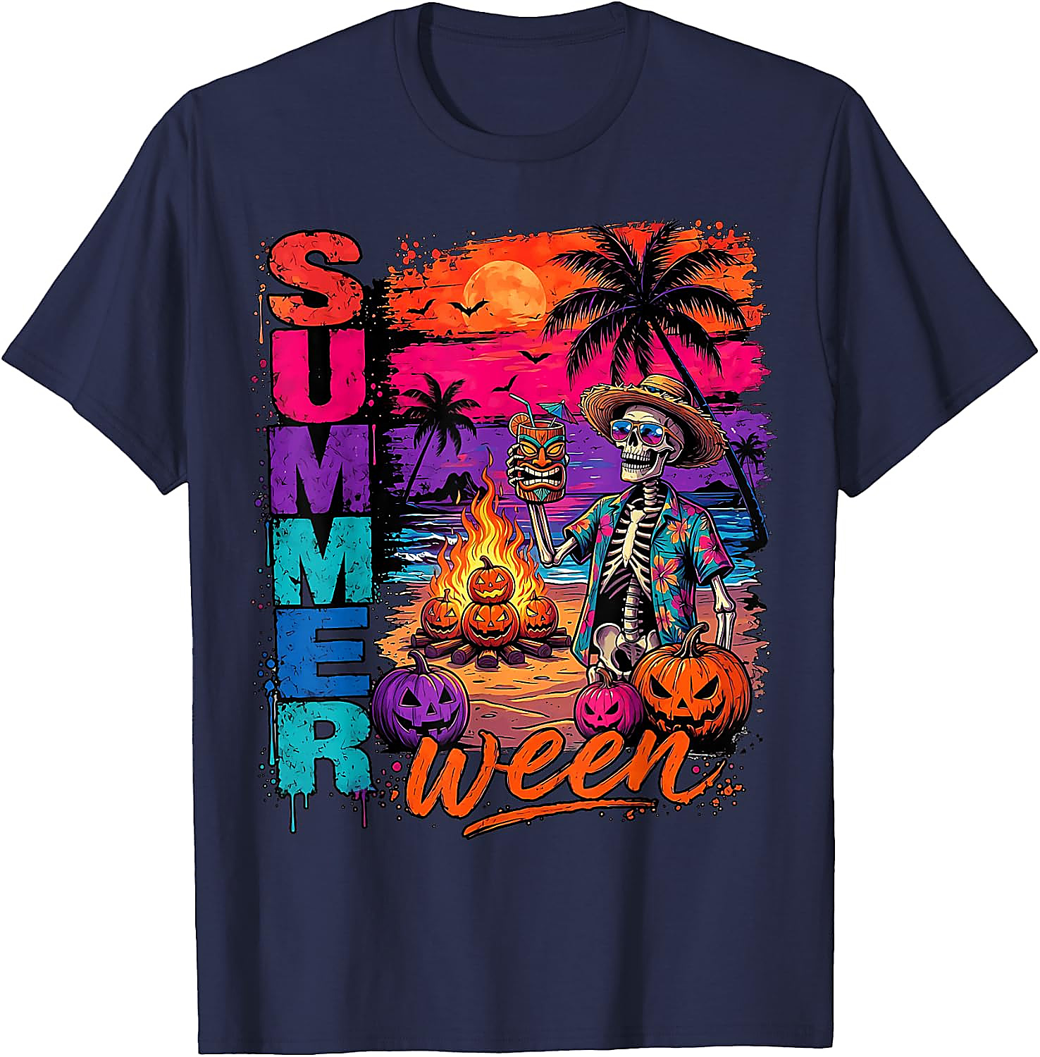 Summerween Skeleton Beach Party Funny T-Shirt