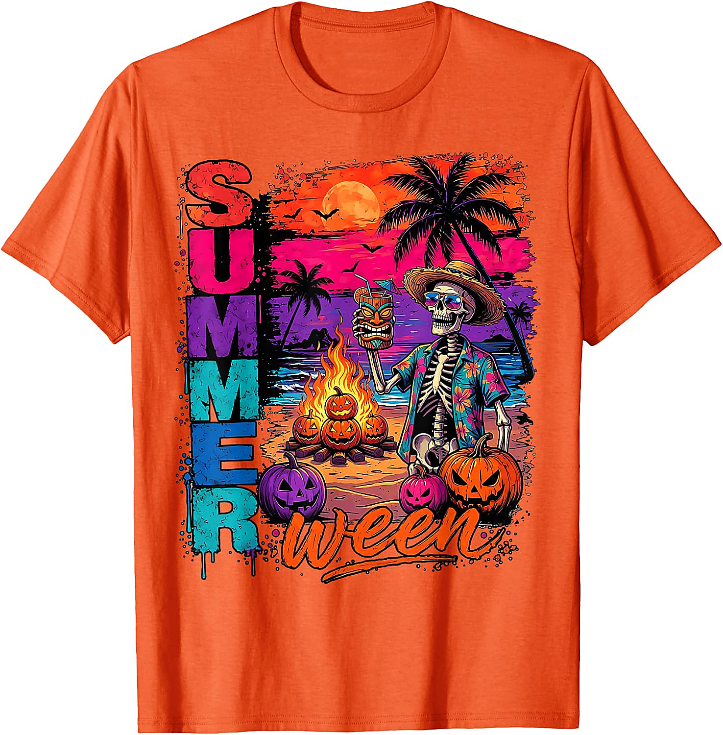 Summerween Skeleton Beach Party Funny T-Shirt