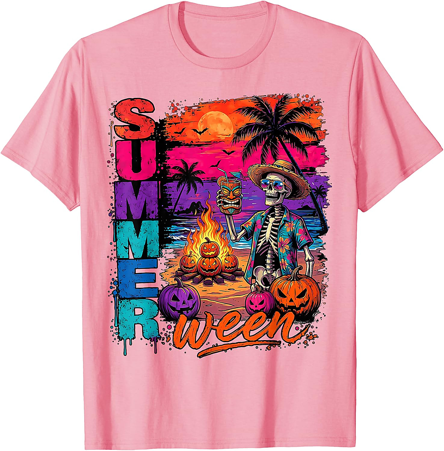 Summerween Skeleton Beach Party Funny T-Shirt