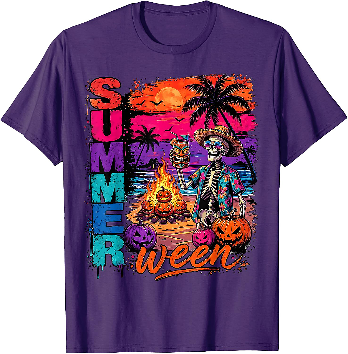 Summerween Skeleton Beach Party Funny T-Shirt