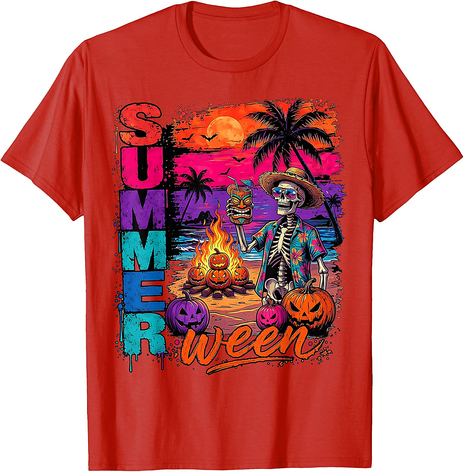Summerween Skeleton Beach Party Funny T-Shirt