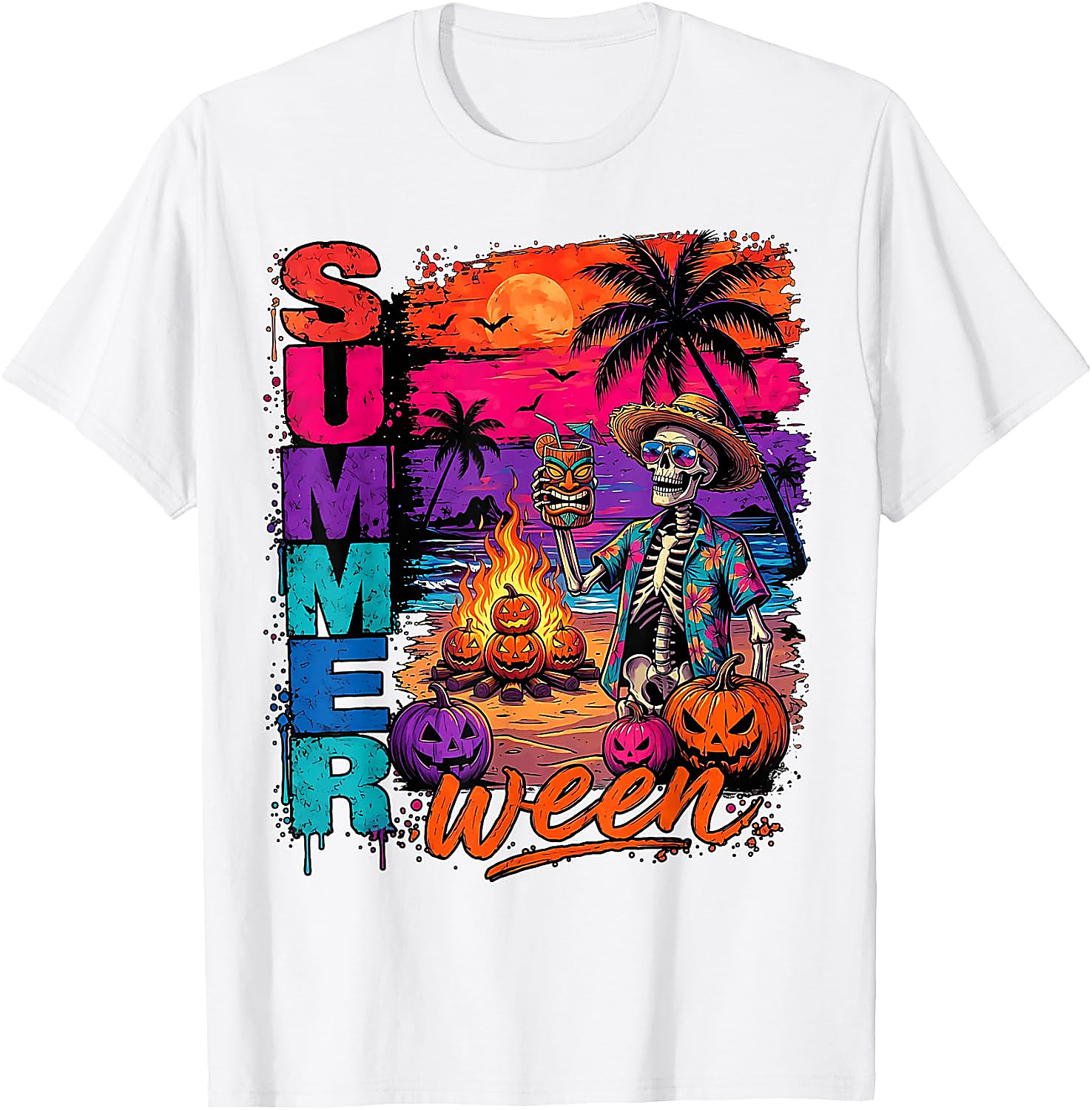 Summerween Skeleton Beach Party Funny T-Shirt