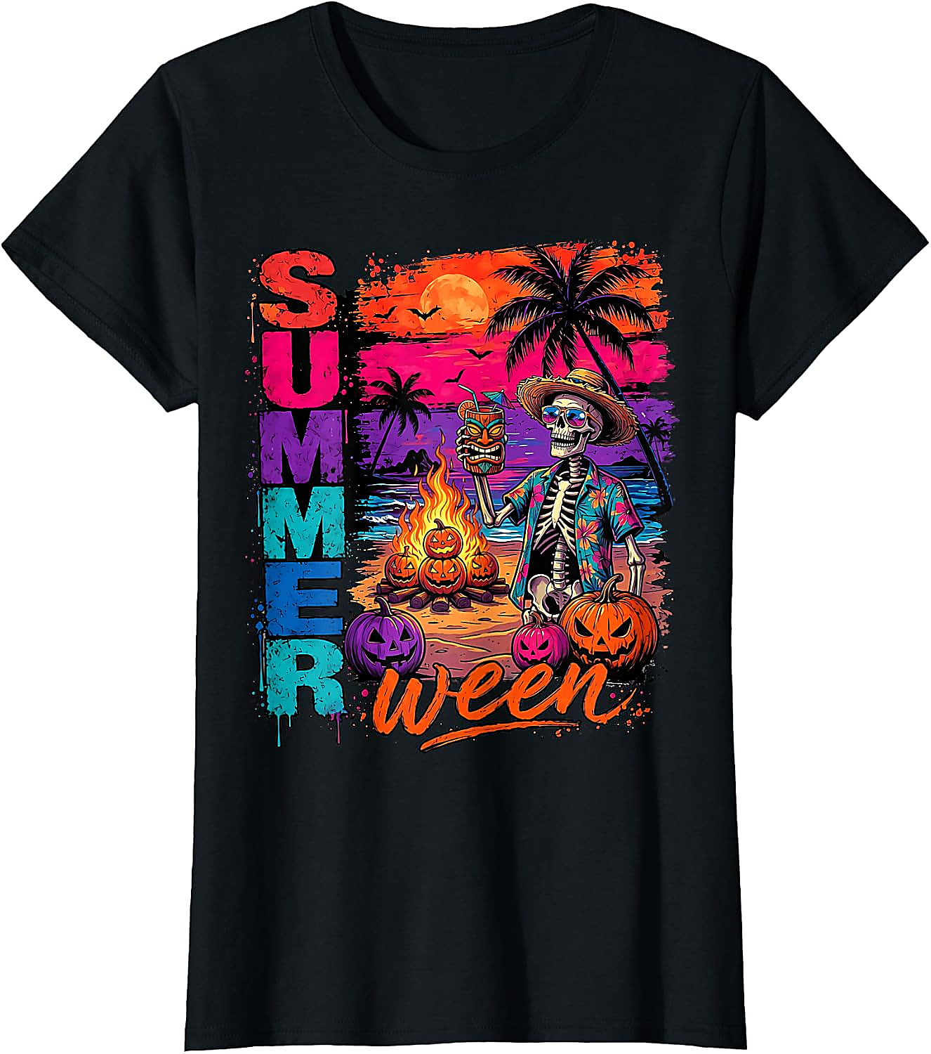 Summerween Skeleton Beach Party Funny T-Shirt