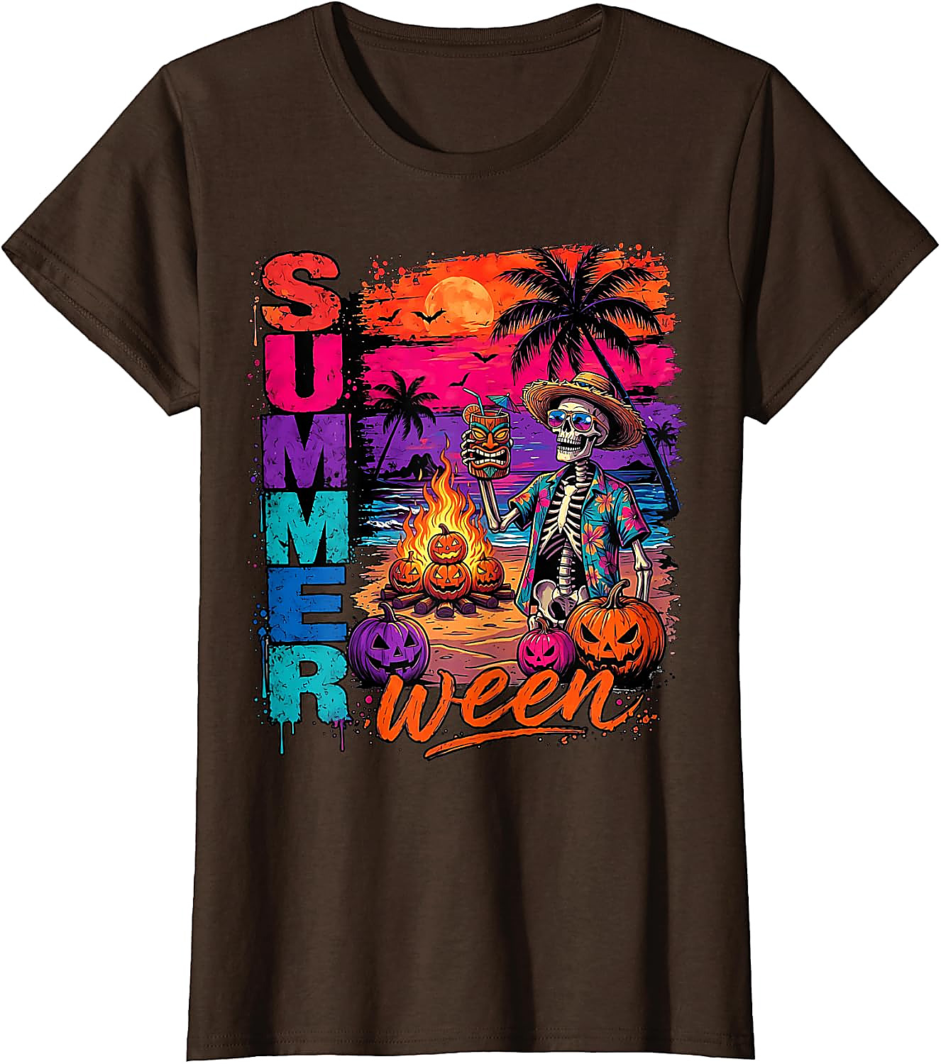 Summerween Skeleton Beach Party Funny T-Shirt