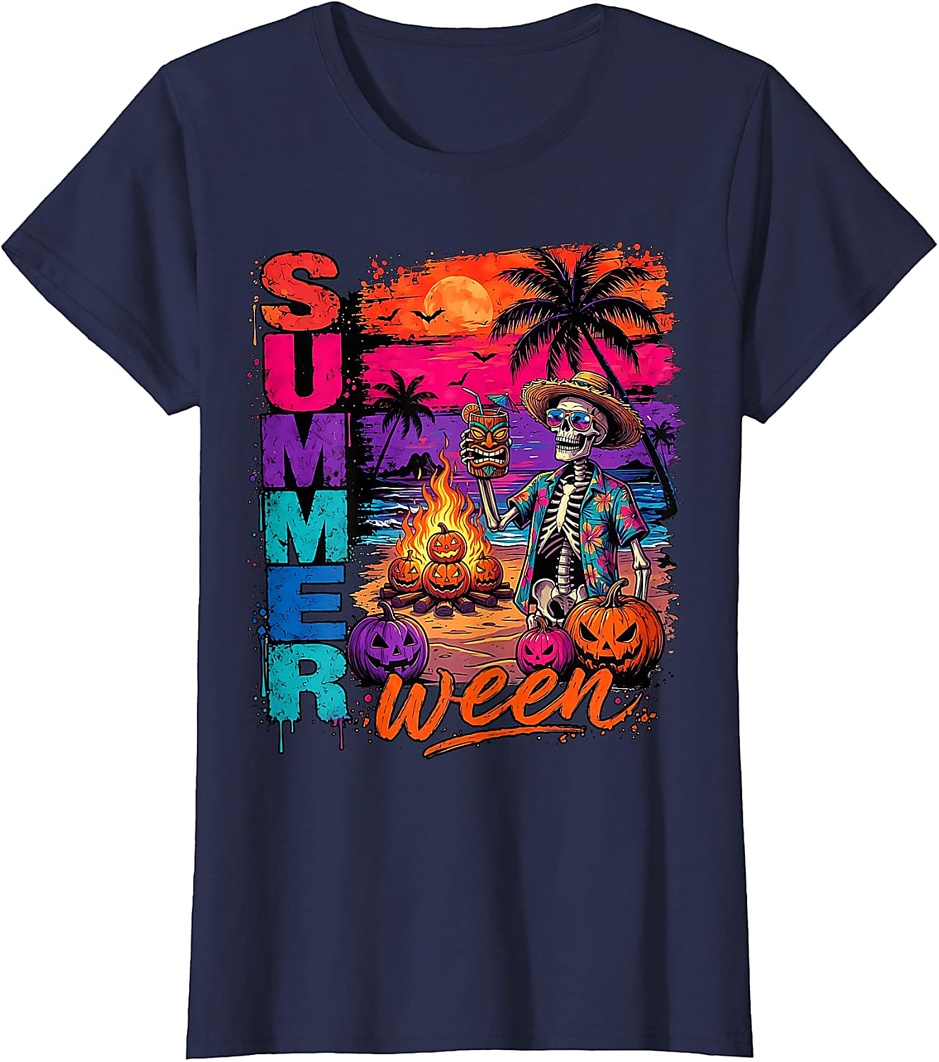 Summerween Skeleton Beach Party Funny T-Shirt