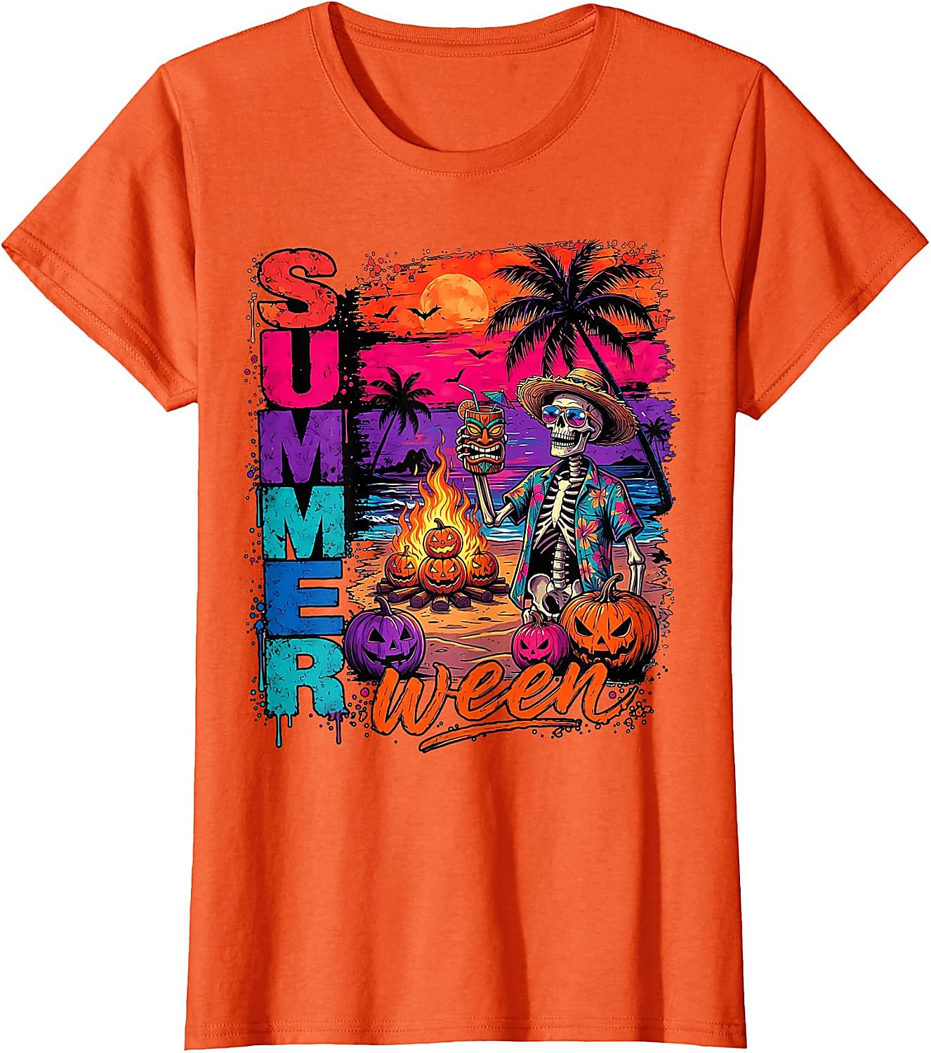 Summerween Skeleton Beach Party Funny T-Shirt