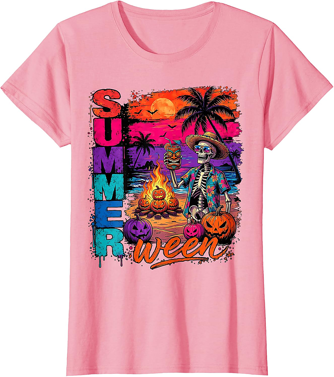 Summerween Skeleton Beach Party Funny T-Shirt