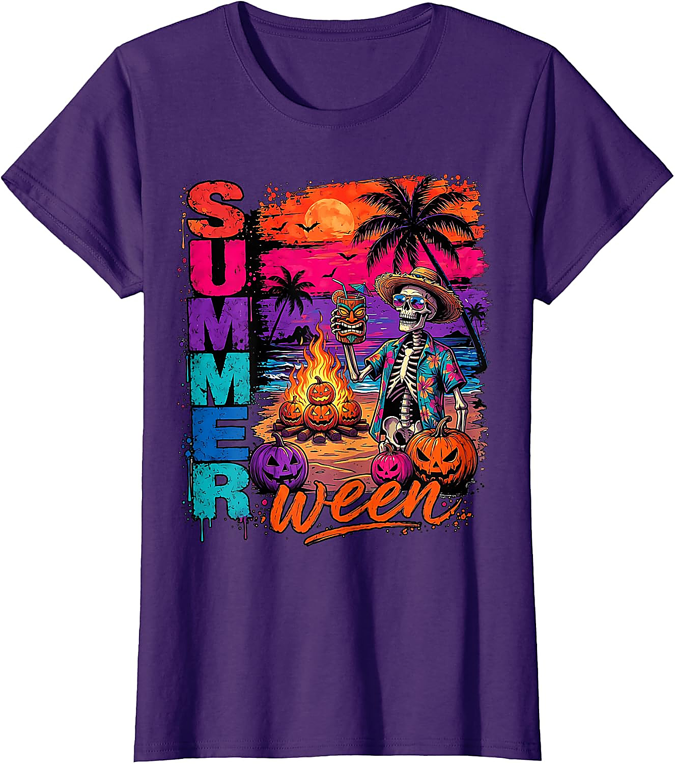 Summerween Skeleton Beach Party Funny T-Shirt