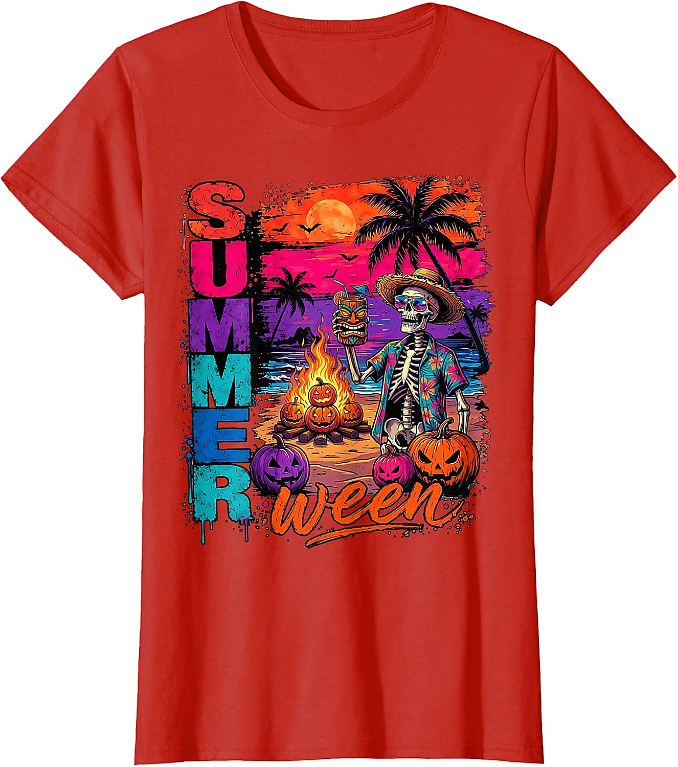 Summerween Skeleton Beach Party Funny T-Shirt