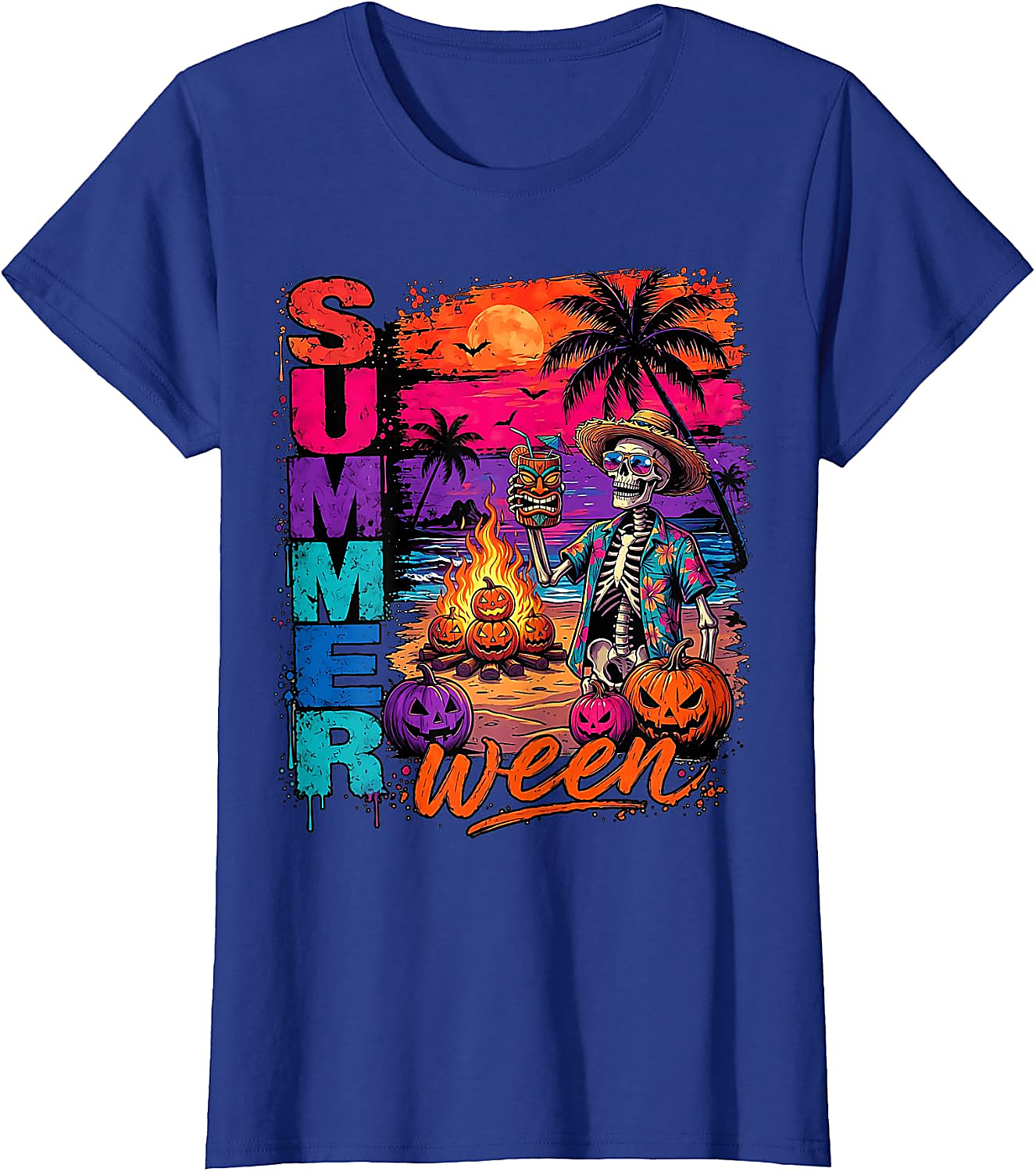 Summerween Skeleton Beach Party Funny T-Shirt