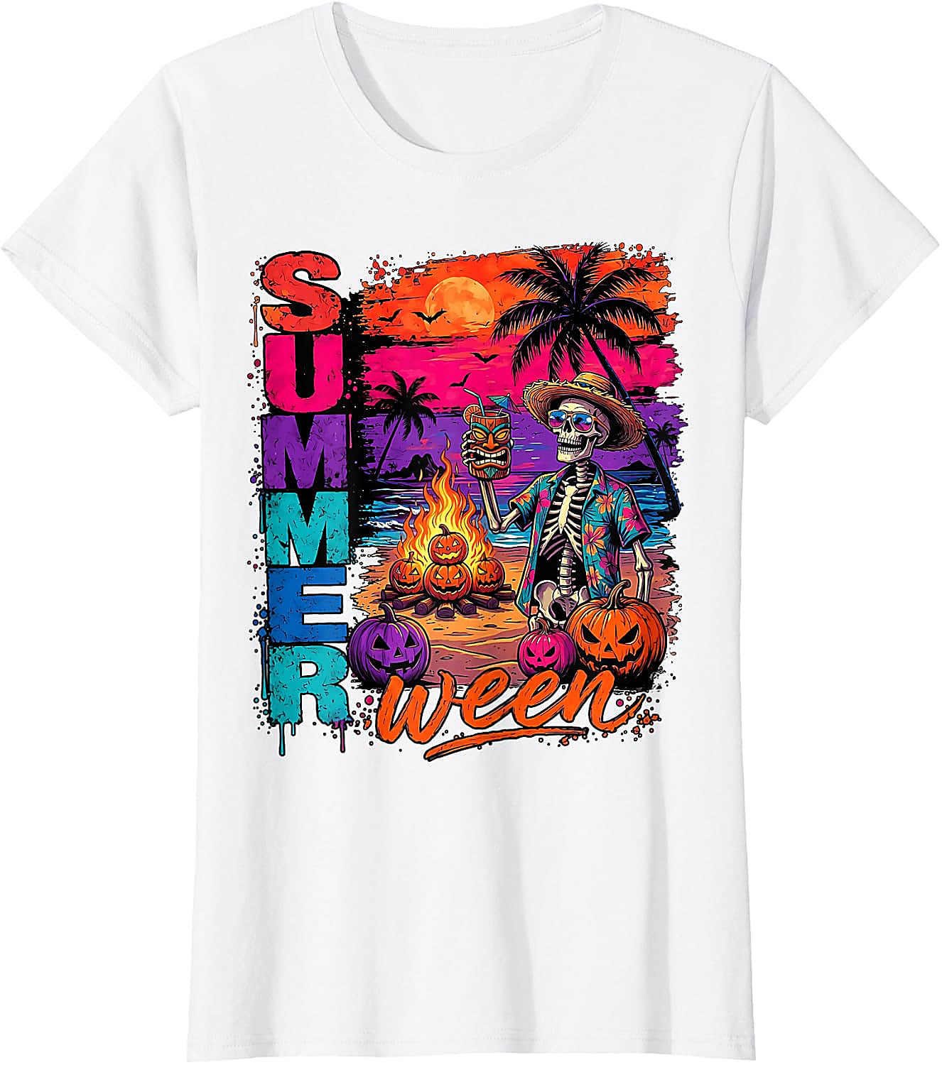 Summerween Skeleton Beach Party Funny T-Shirt