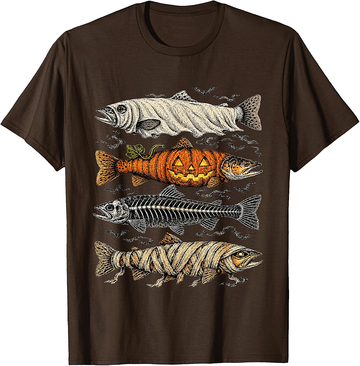 Halloween Trout Fish Ghost Pumpkin Skeleton Mummy T-Shirt