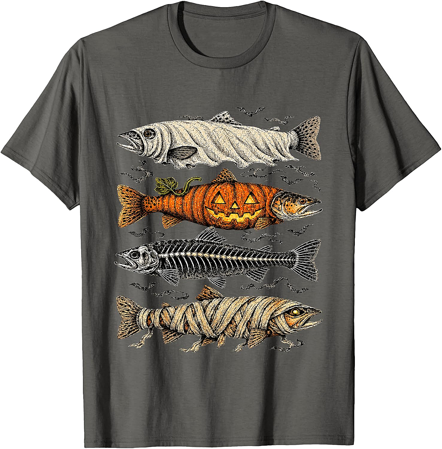 Halloween Trout Fish Ghost Pumpkin Skeleton Mummy T-Shirt