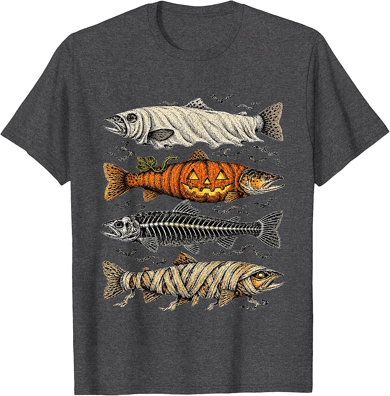 Halloween Trout Fish Ghost Pumpkin Skeleton Mummy T-Shirt