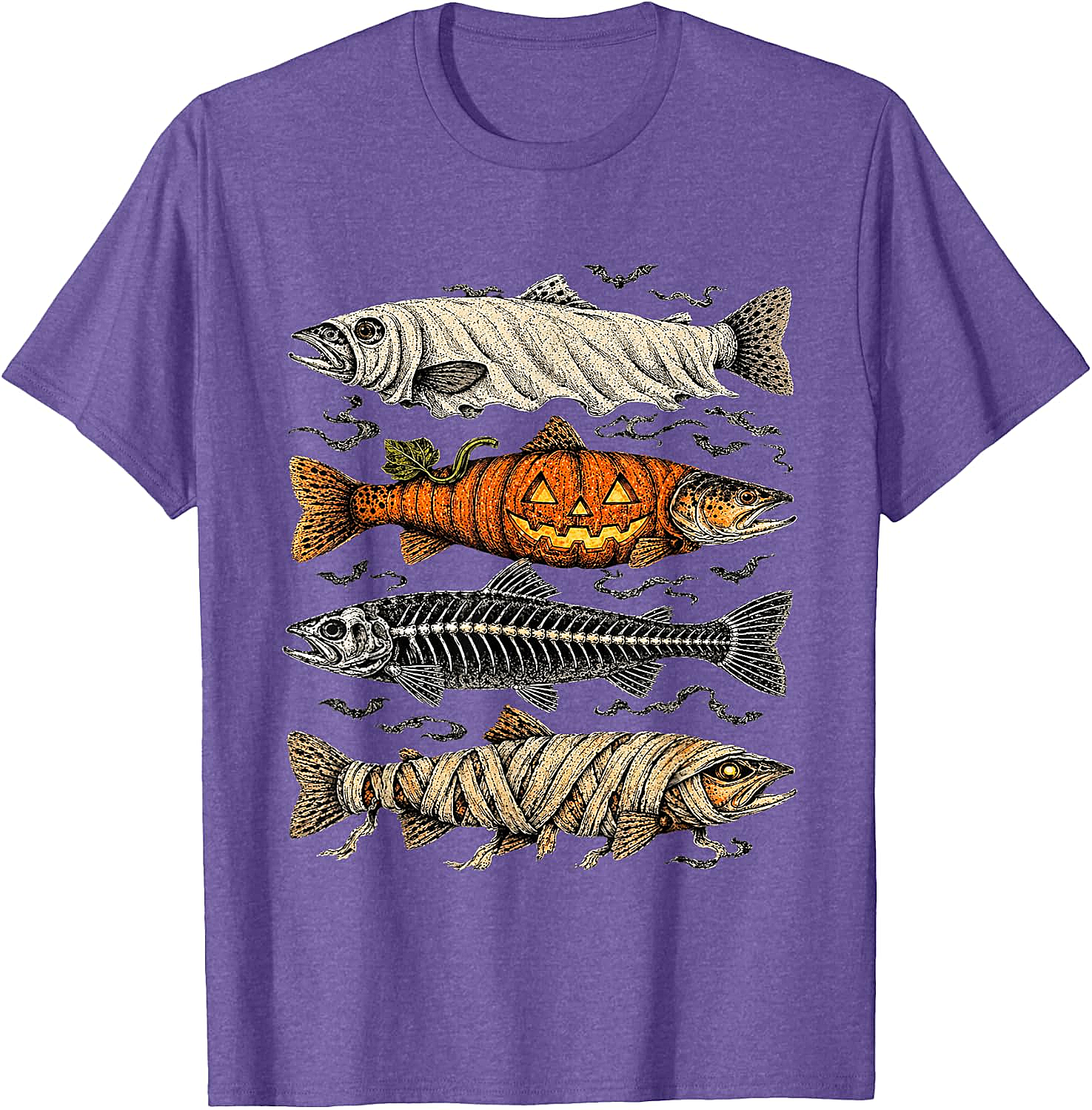 Halloween Trout Fish Ghost Pumpkin Skeleton Mummy T-Shirt