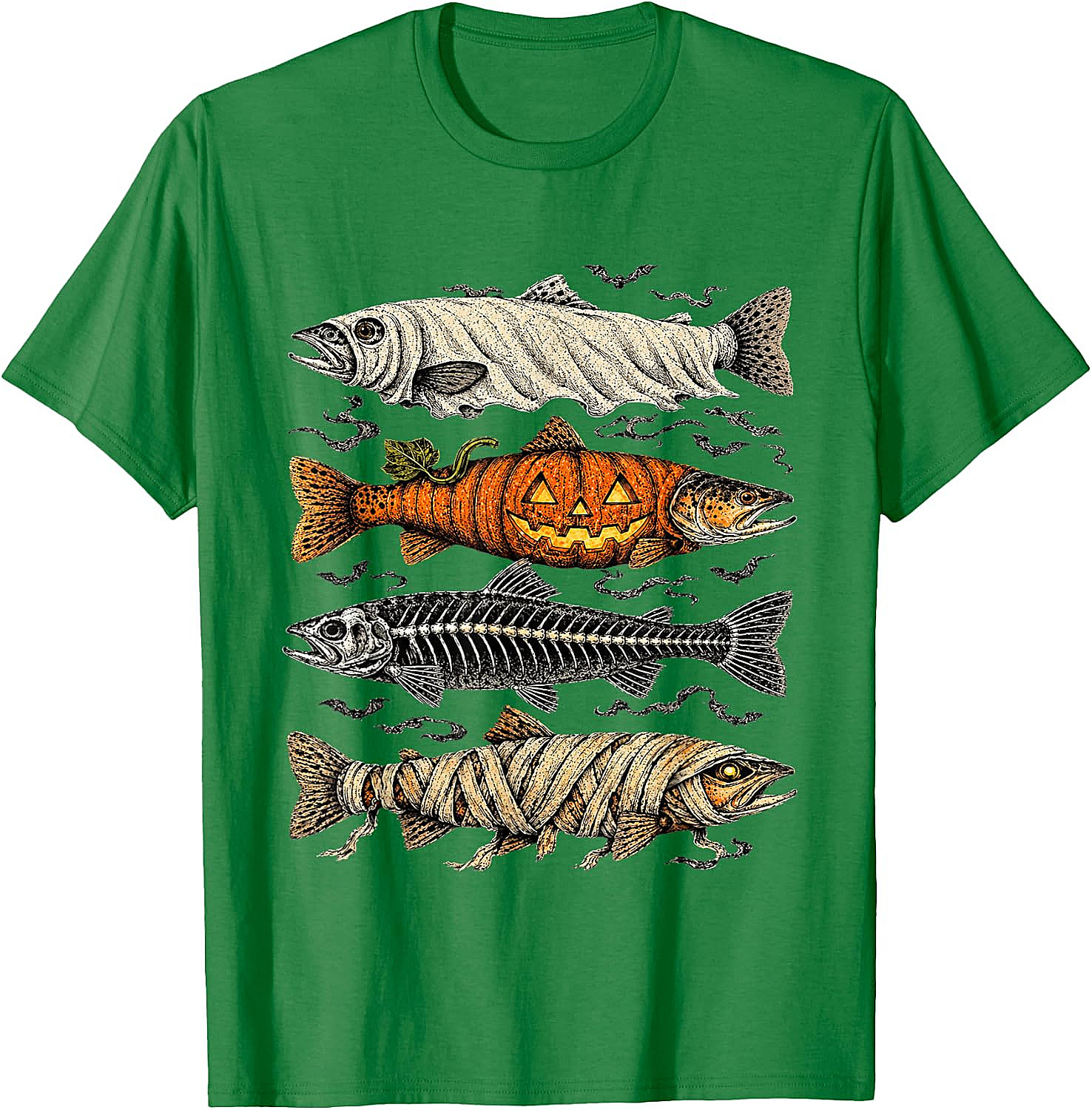 Halloween Trout Fish Ghost Pumpkin Skeleton Mummy T-Shirt