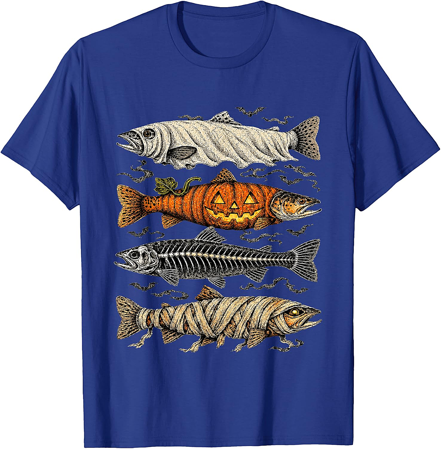 Halloween Trout Fish Ghost Pumpkin Skeleton Mummy T-Shirt
