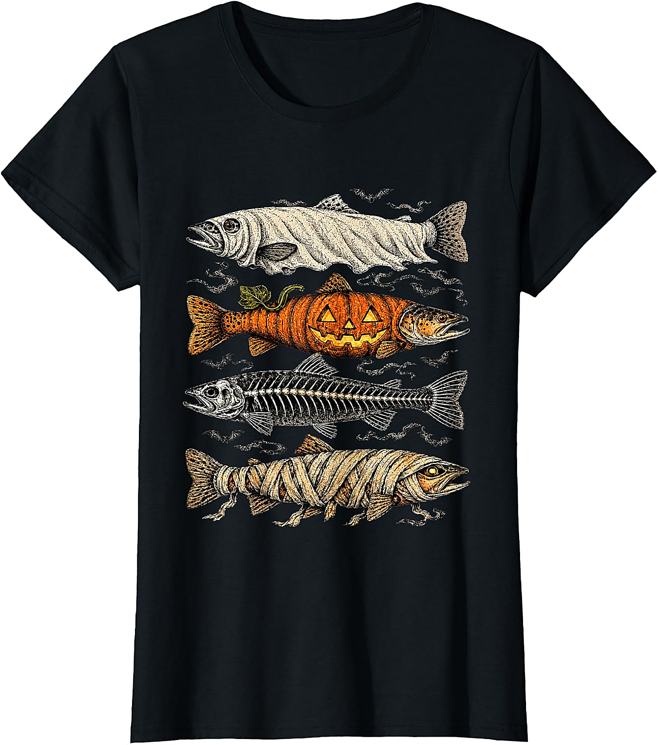 Halloween Trout Fish Ghost Pumpkin Skeleton Mummy T-Shirt