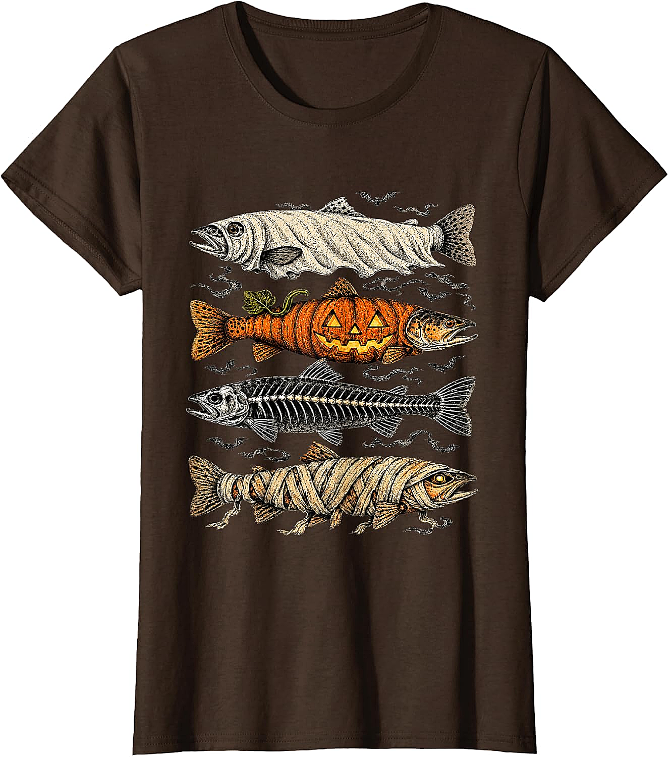 Halloween Trout Fish Ghost Pumpkin Skeleton Mummy T-Shirt