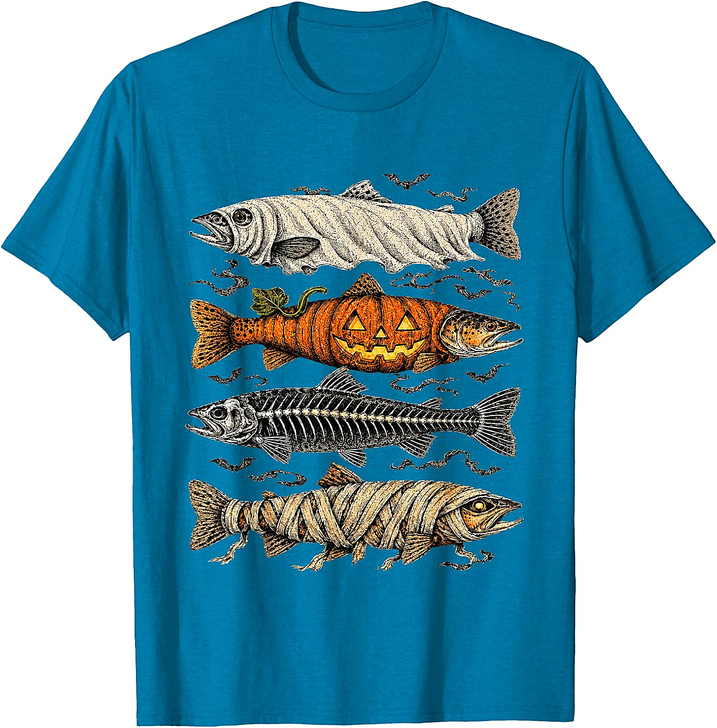 Halloween Trout Fish Ghost Pumpkin Skeleton Mummy T-Shirt