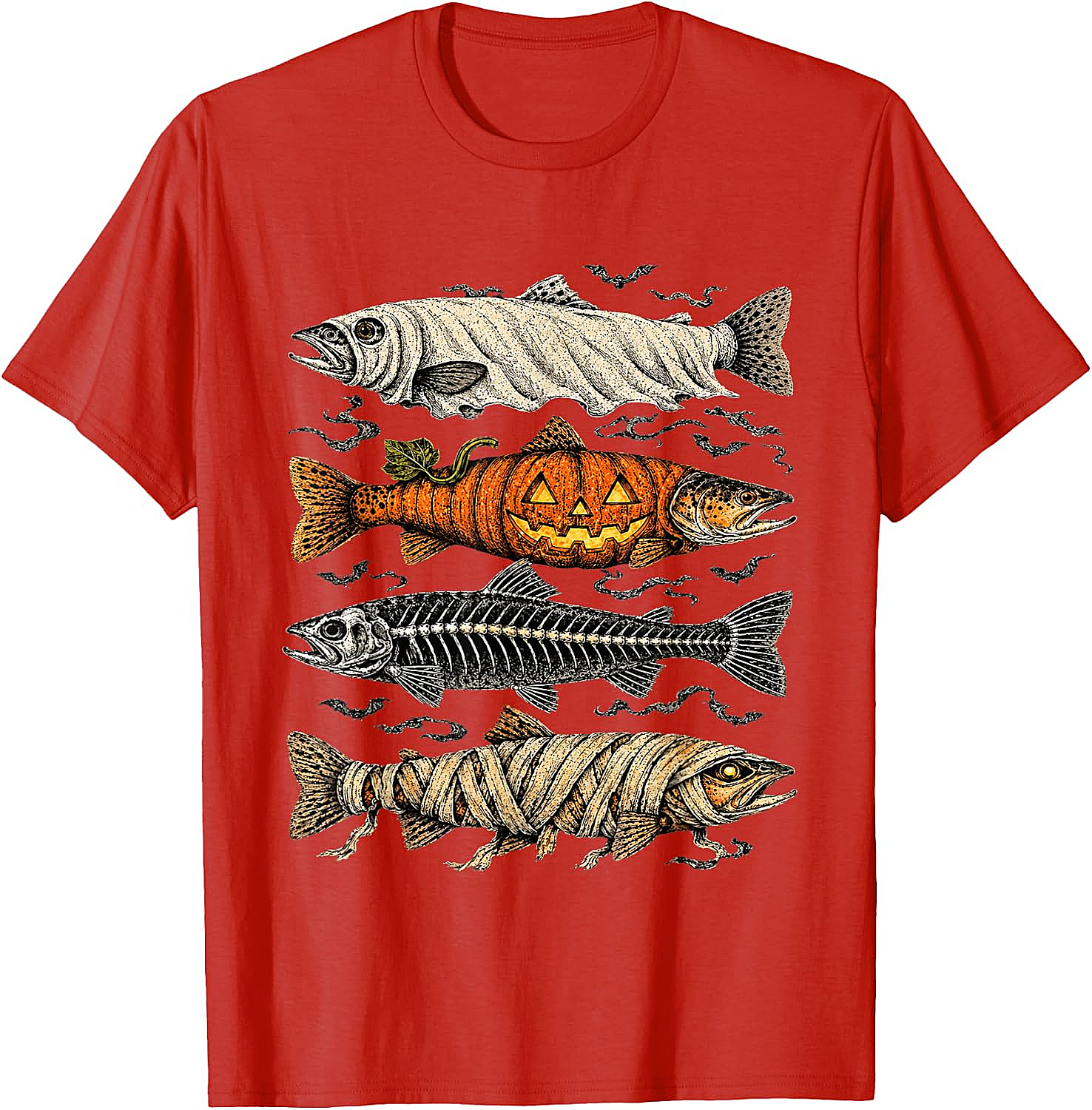Halloween Trout Fish Ghost Pumpkin Skeleton Mummy T-Shirt