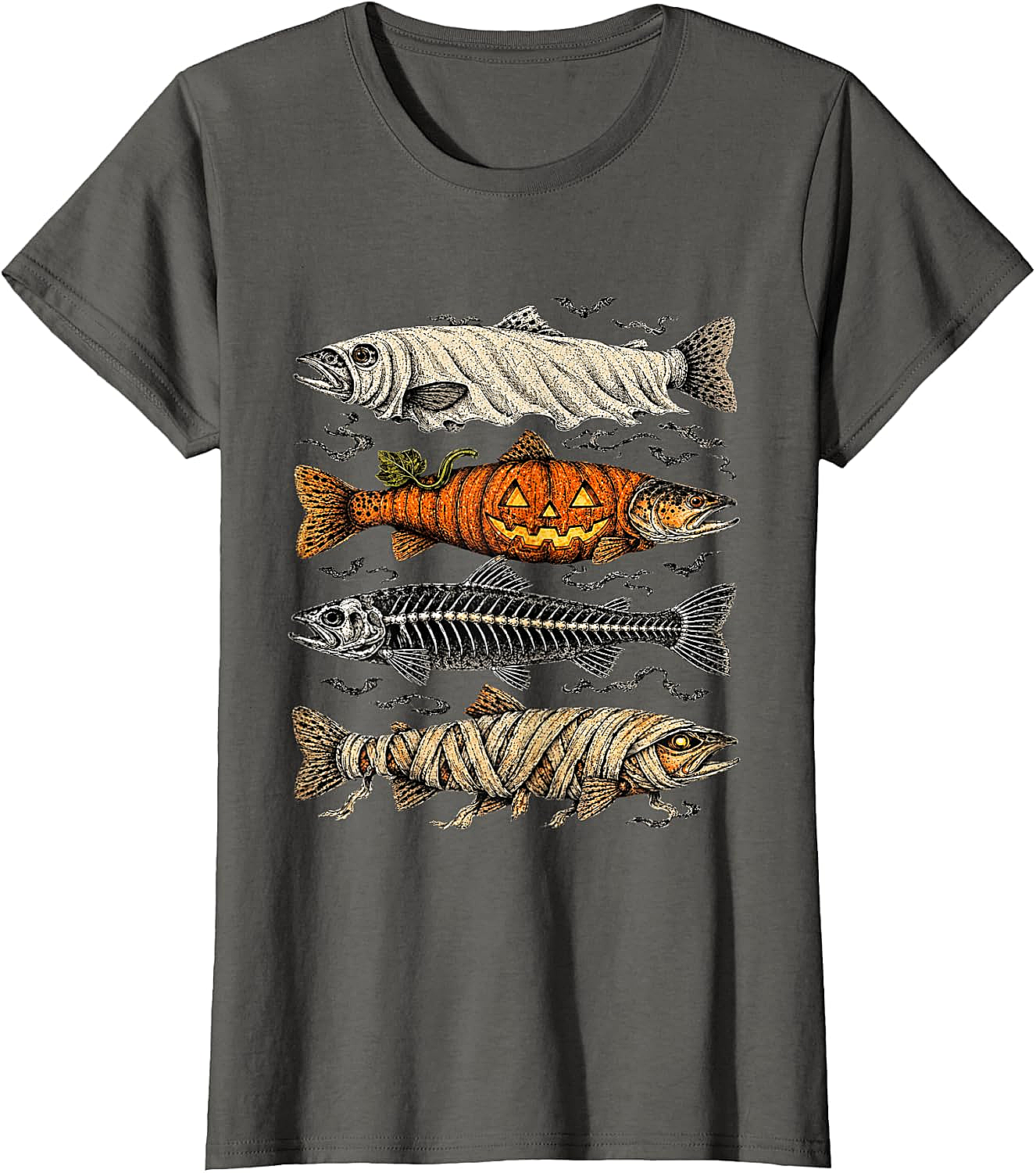 Halloween Trout Fish Ghost Pumpkin Skeleton Mummy T-Shirt