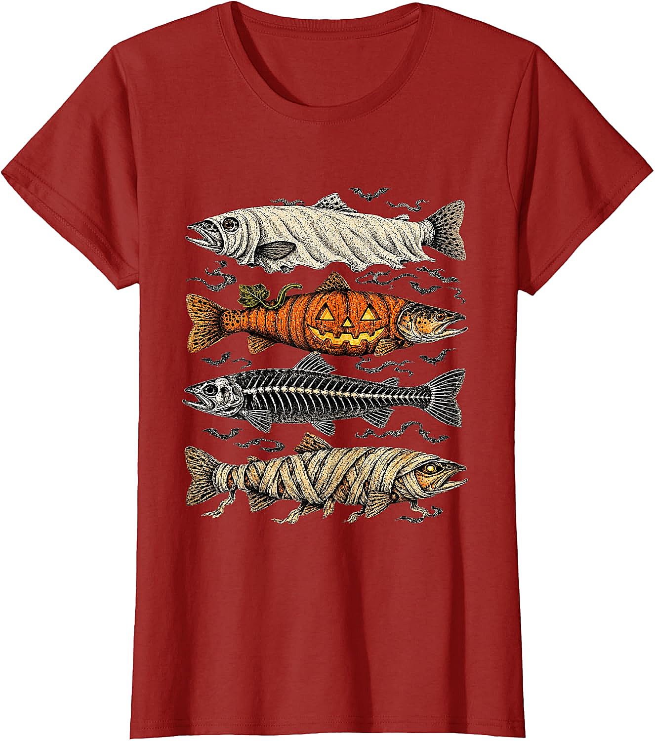 Halloween Trout Fish Ghost Pumpkin Skeleton Mummy T-Shirt