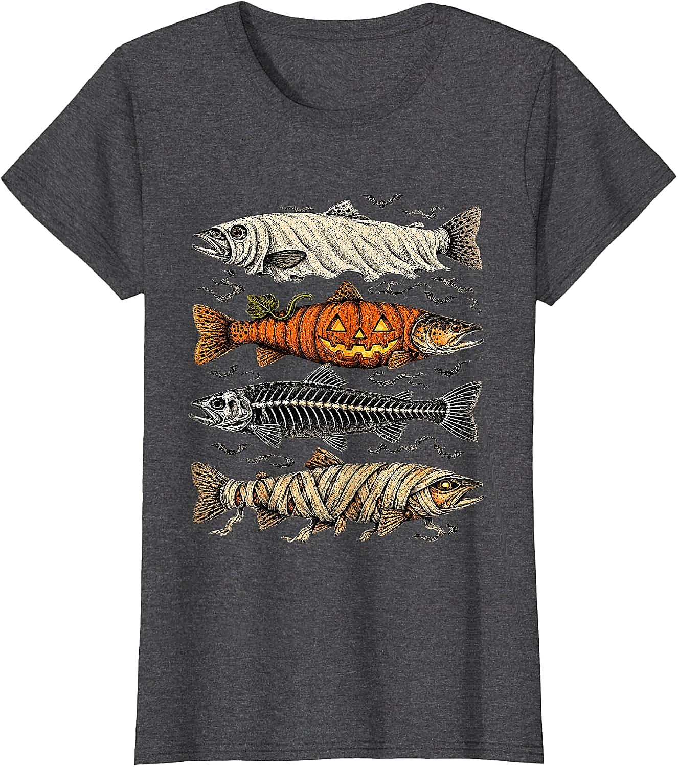 Halloween Trout Fish Ghost Pumpkin Skeleton Mummy T-Shirt
