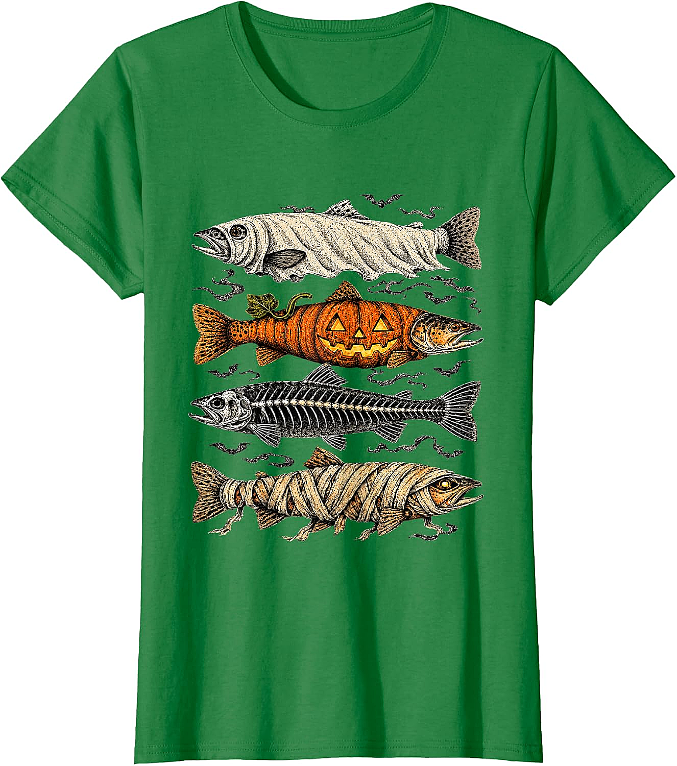Halloween Trout Fish Ghost Pumpkin Skeleton Mummy T-Shirt