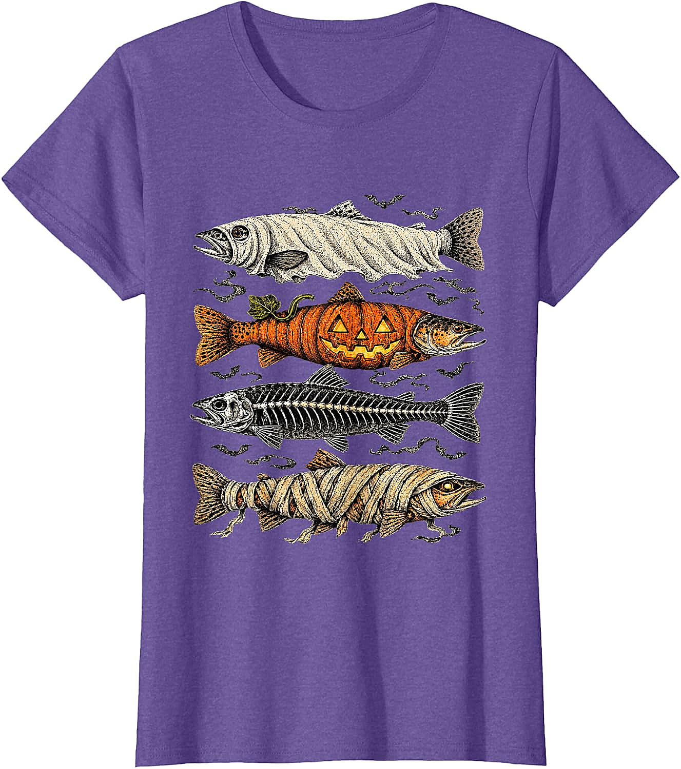 Halloween Trout Fish Ghost Pumpkin Skeleton Mummy T-Shirt