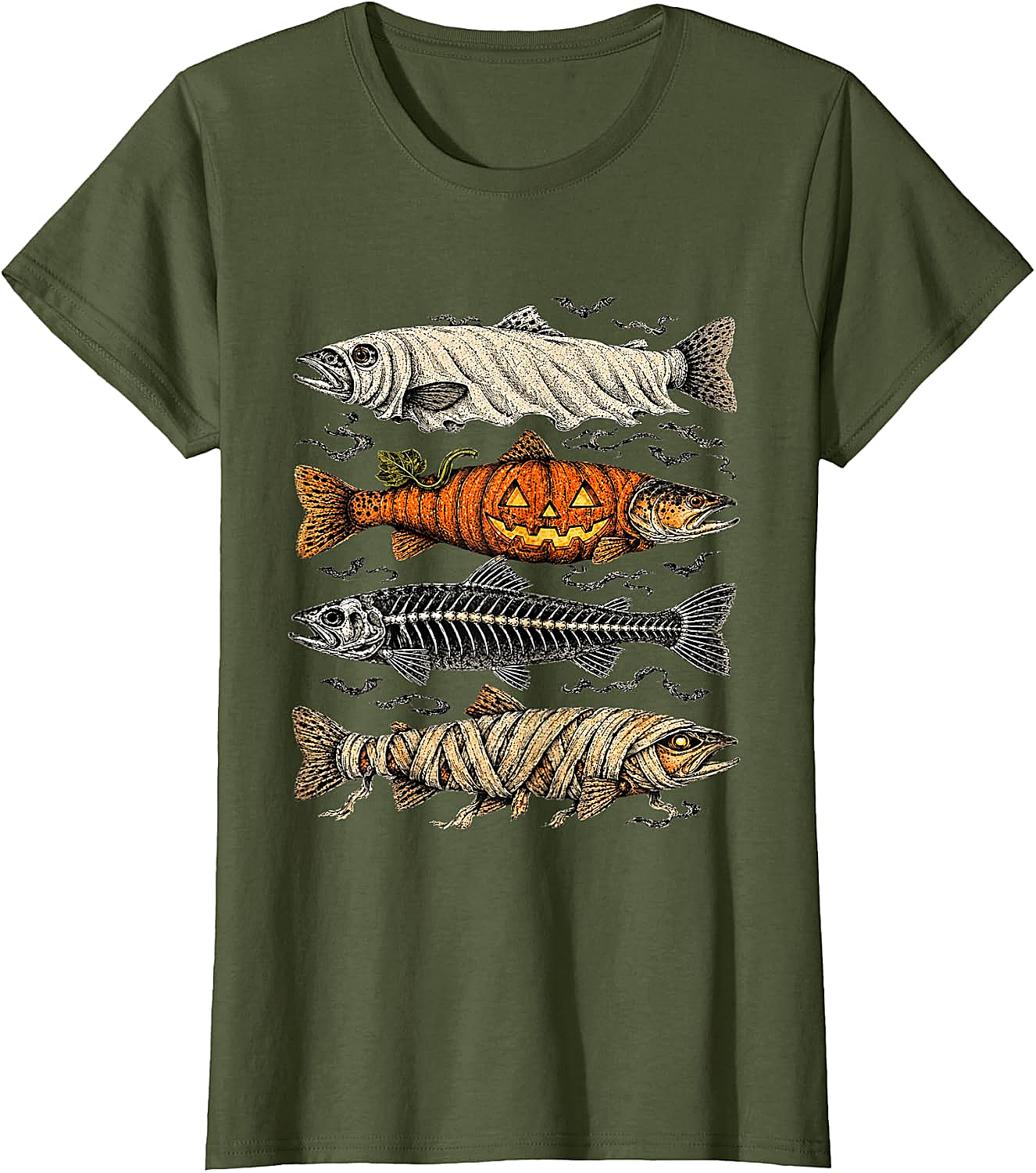 Halloween Trout Fish Ghost Pumpkin Skeleton Mummy T-Shirt