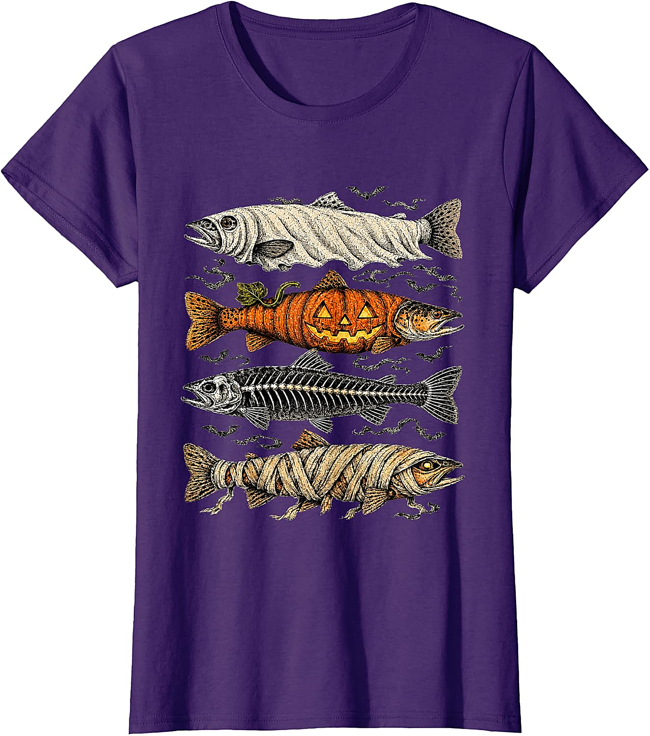 Halloween Trout Fish Ghost Pumpkin Skeleton Mummy T-Shirt