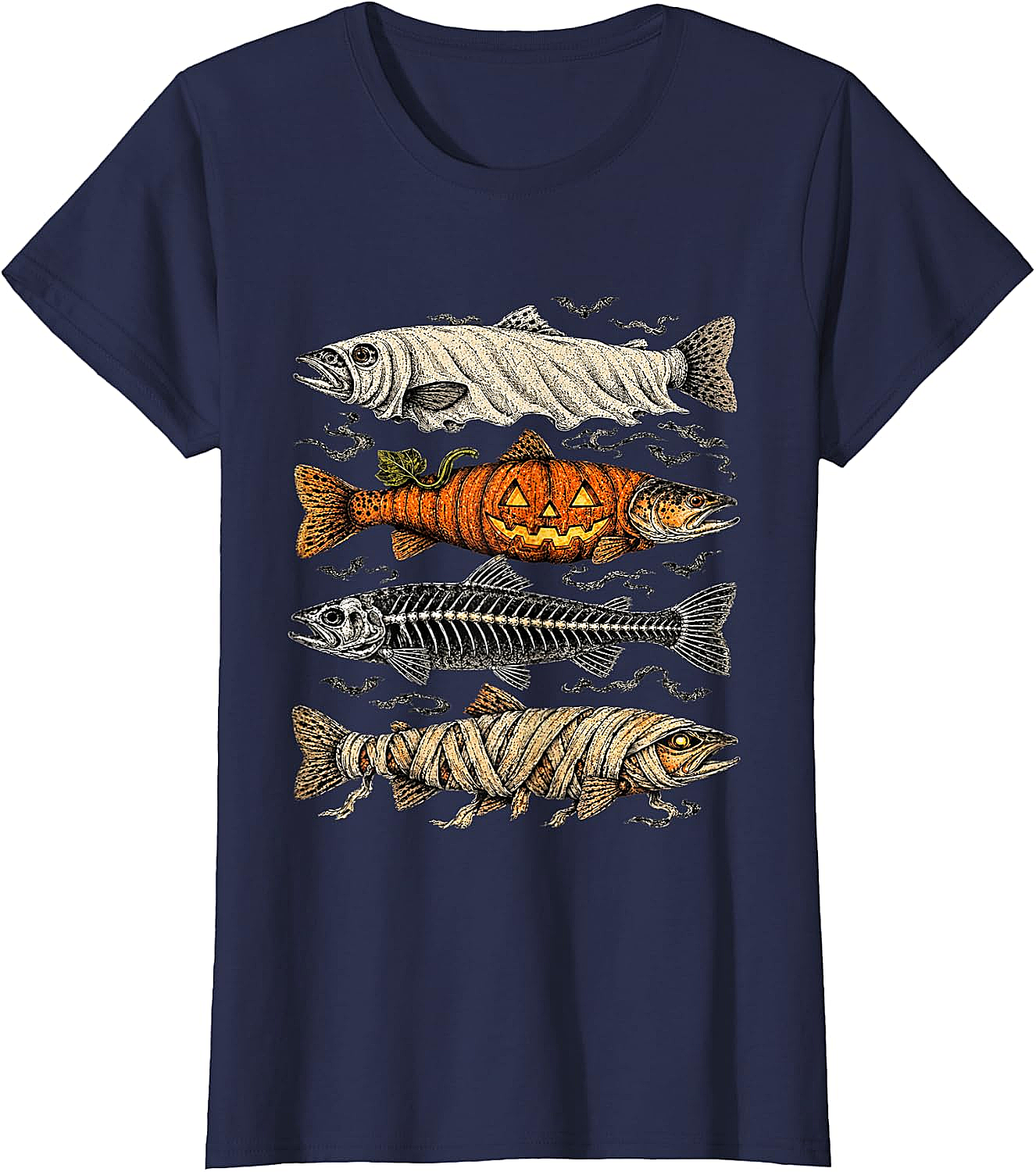 Halloween Trout Fish Ghost Pumpkin Skeleton Mummy T-Shirt
