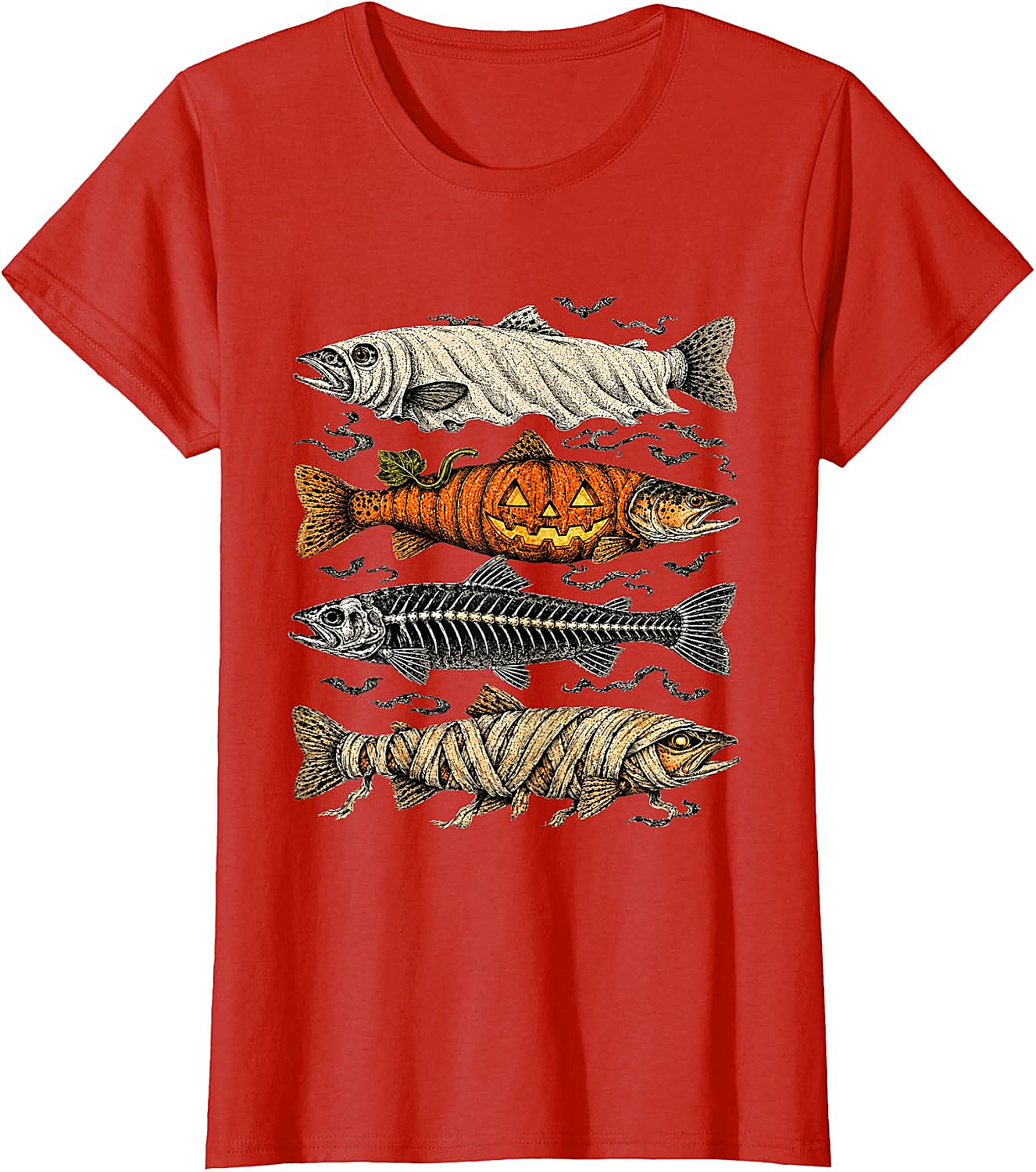 Halloween Trout Fish Ghost Pumpkin Skeleton Mummy T-Shirt