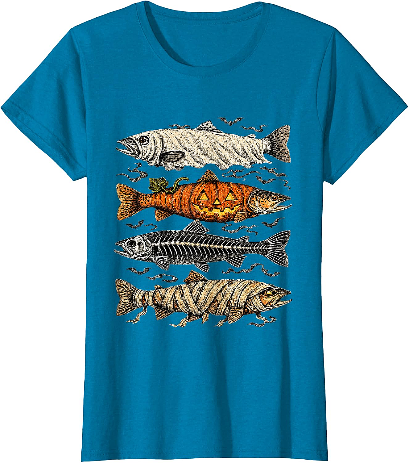 Halloween Trout Fish Ghost Pumpkin Skeleton Mummy T-Shirt
