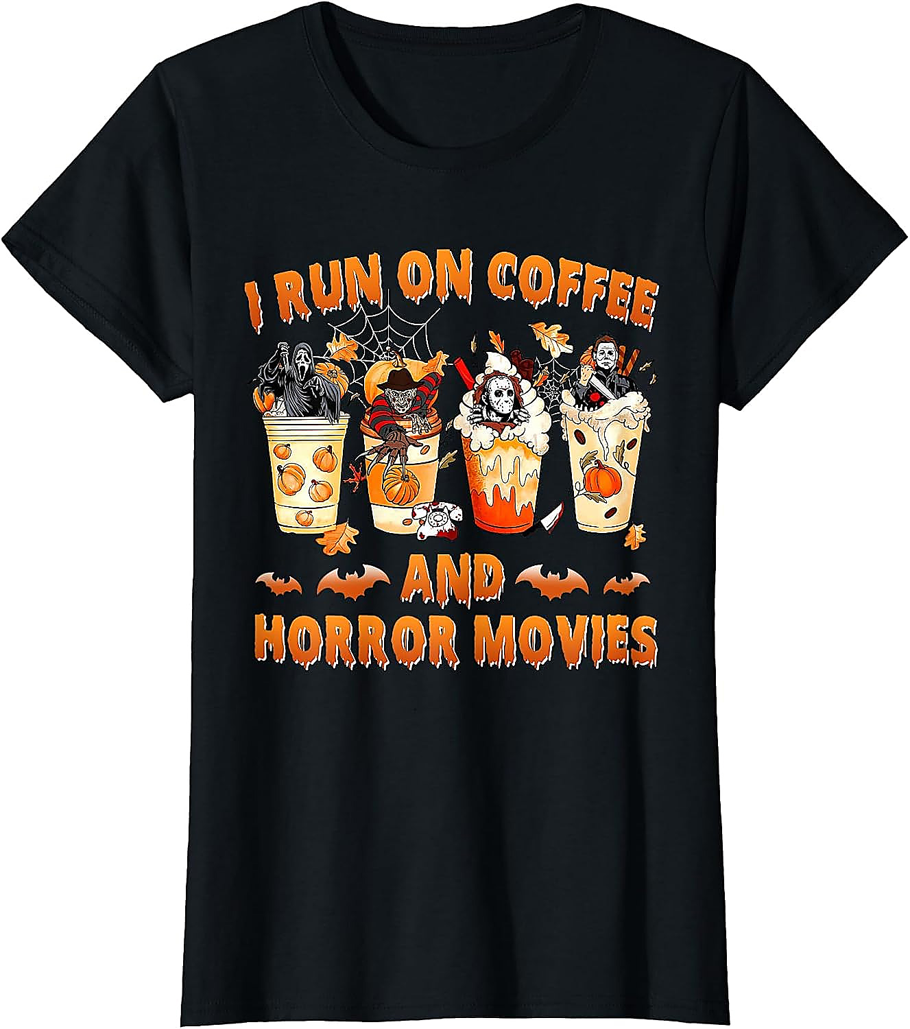 I Run on Coffee & Horror Movies T-Shirt | Spooky Tee