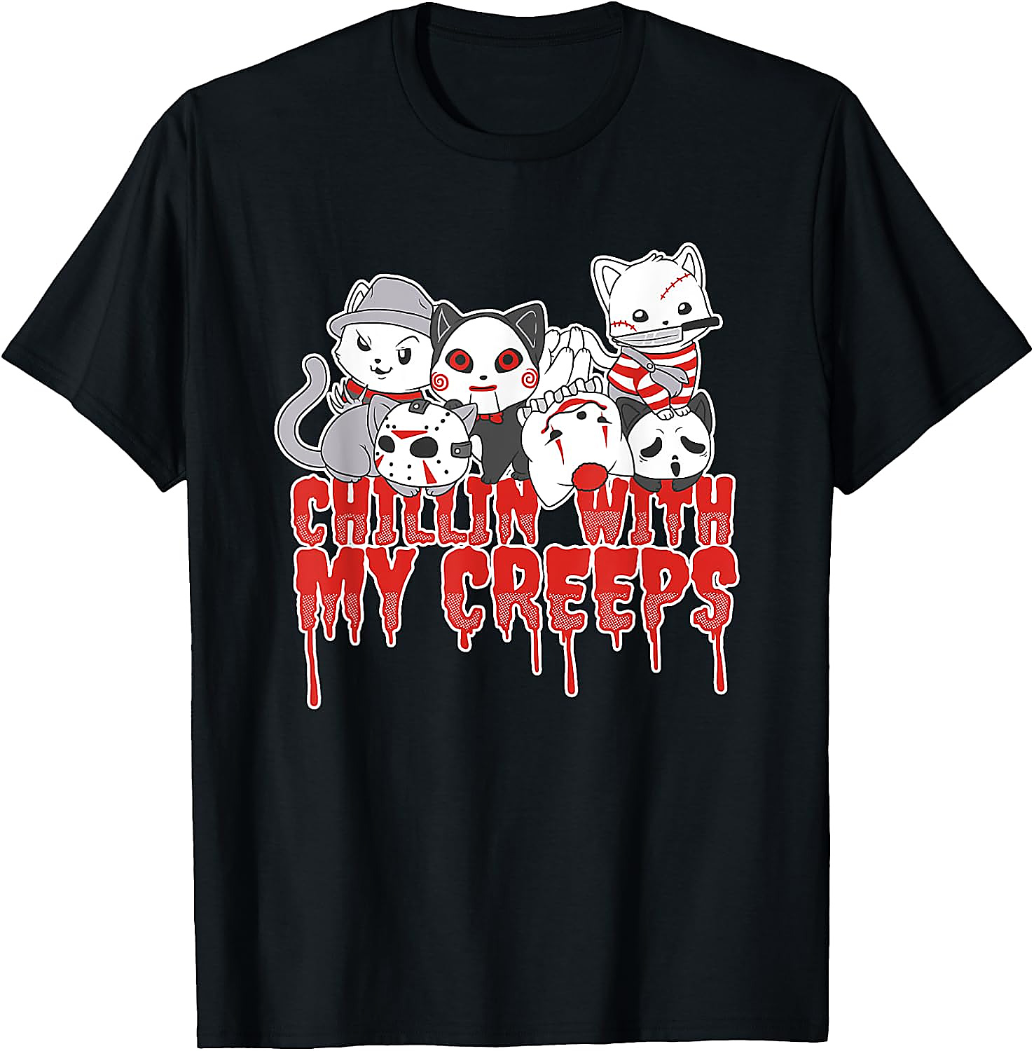 Chillin with My Creeps Cat Horror Halloween T-Shirt