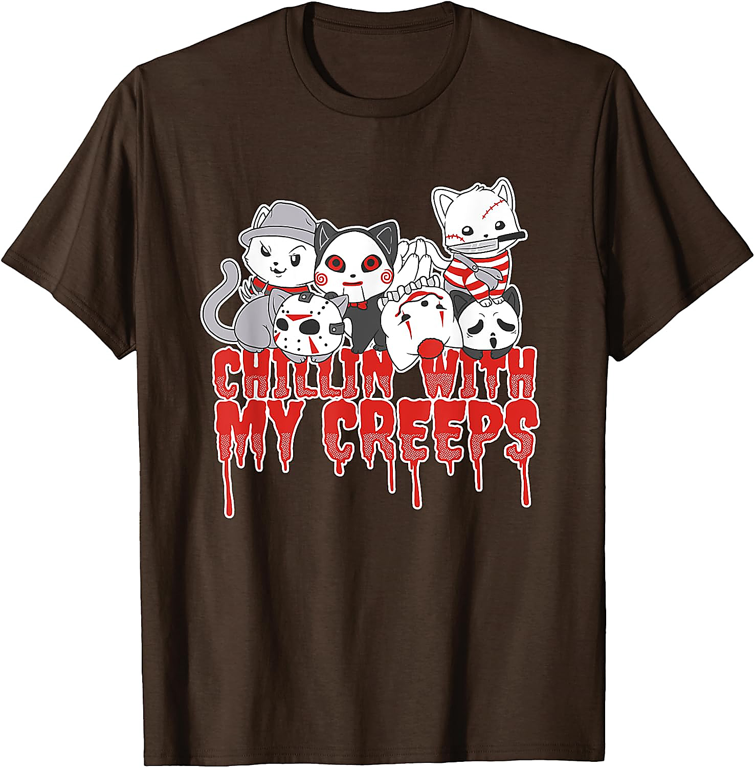 Chillin with My Creeps Cat Horror Halloween T-Shirt