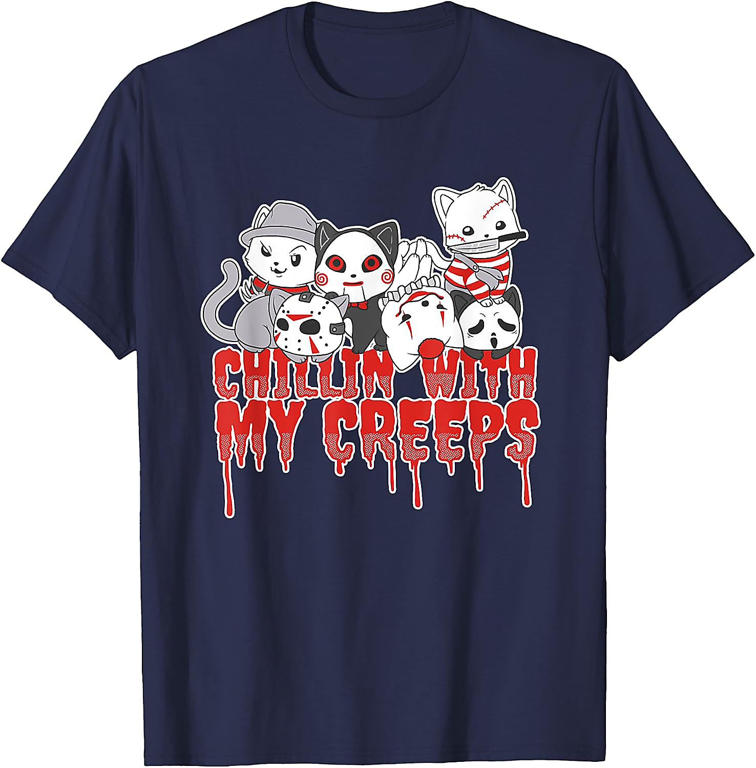 Chillin with My Creeps Cat Horror Halloween T-Shirt